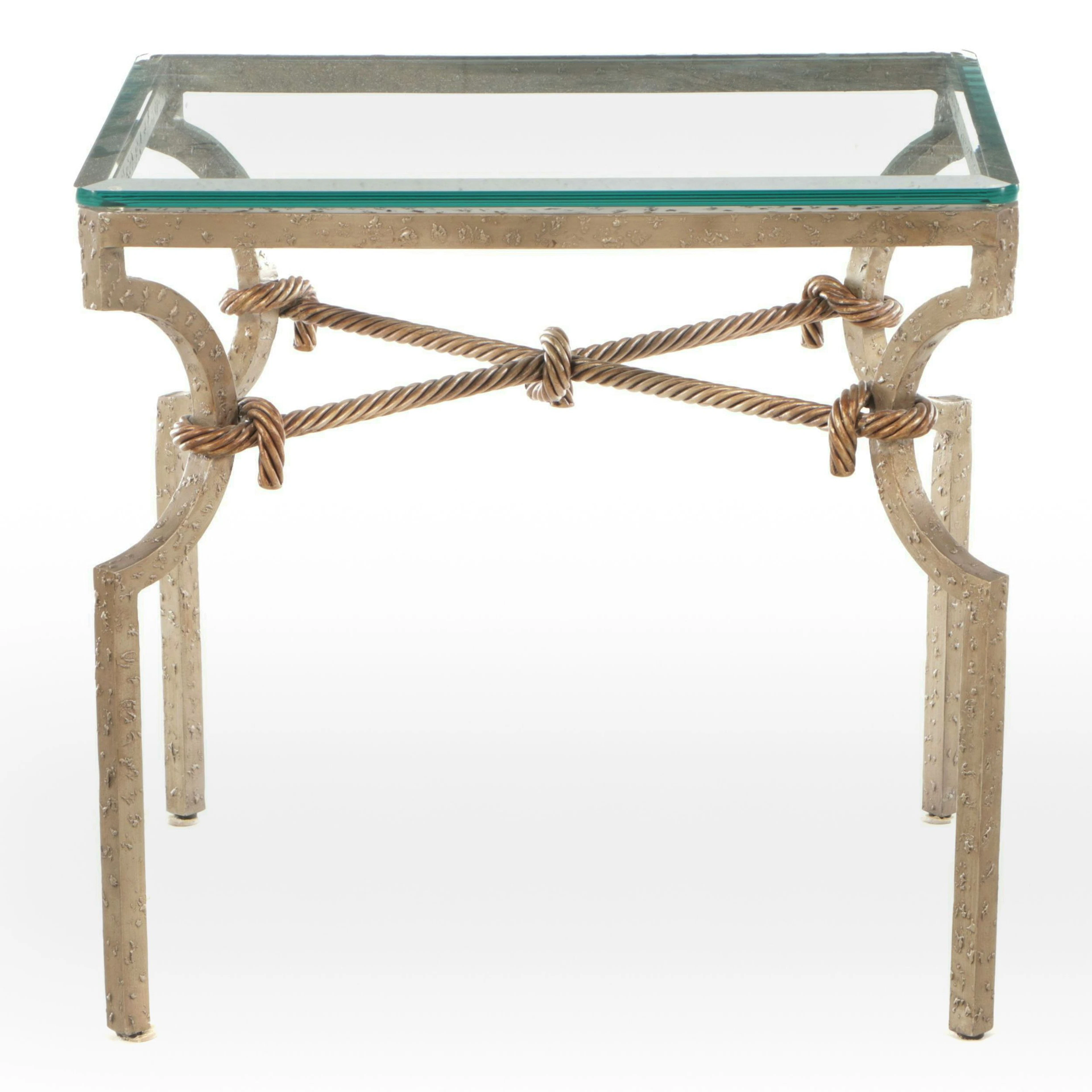 Glass Top Side Table with Gilt Medal Frame