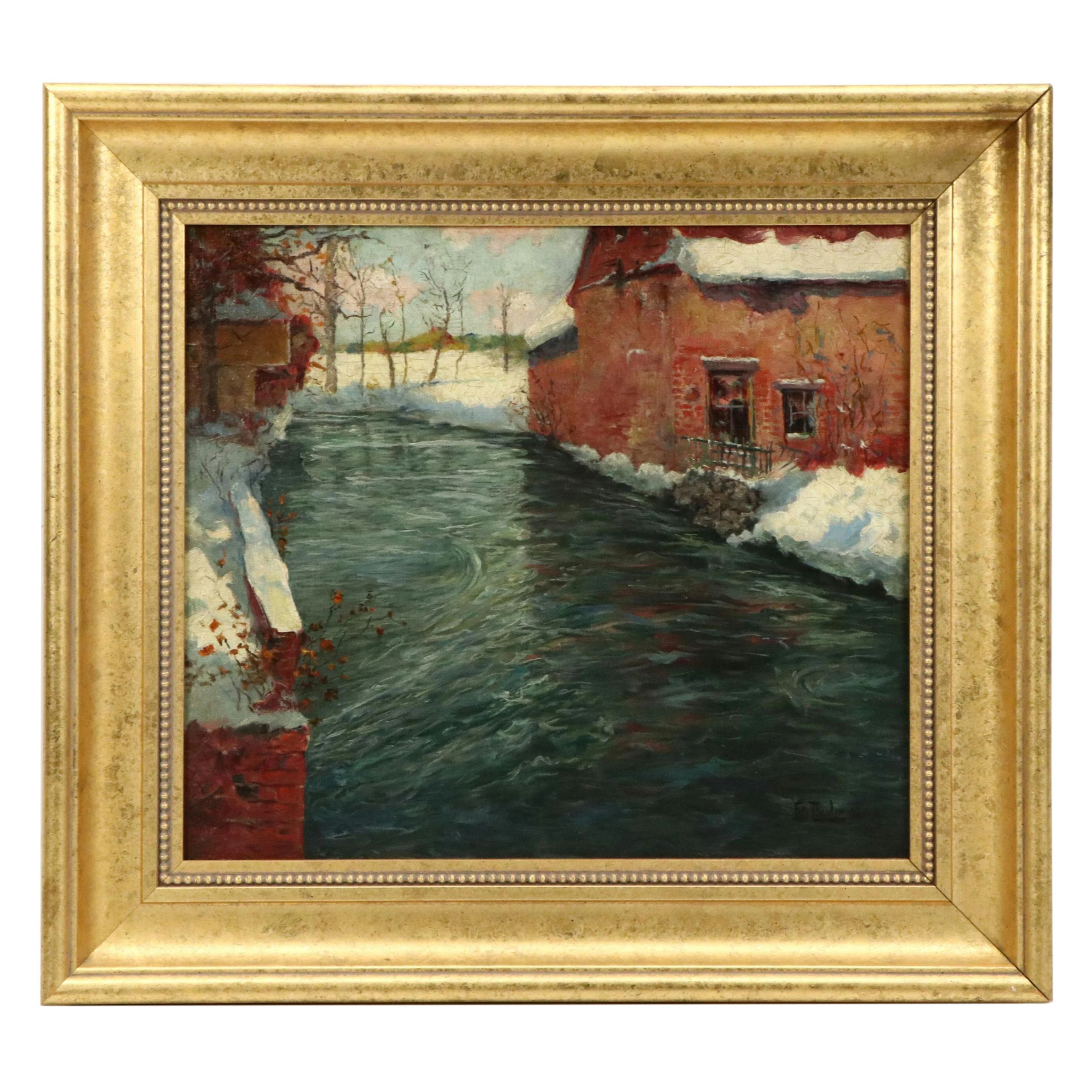 Frits Thaulow Impressionist Oil Painting "Watermill," 1897