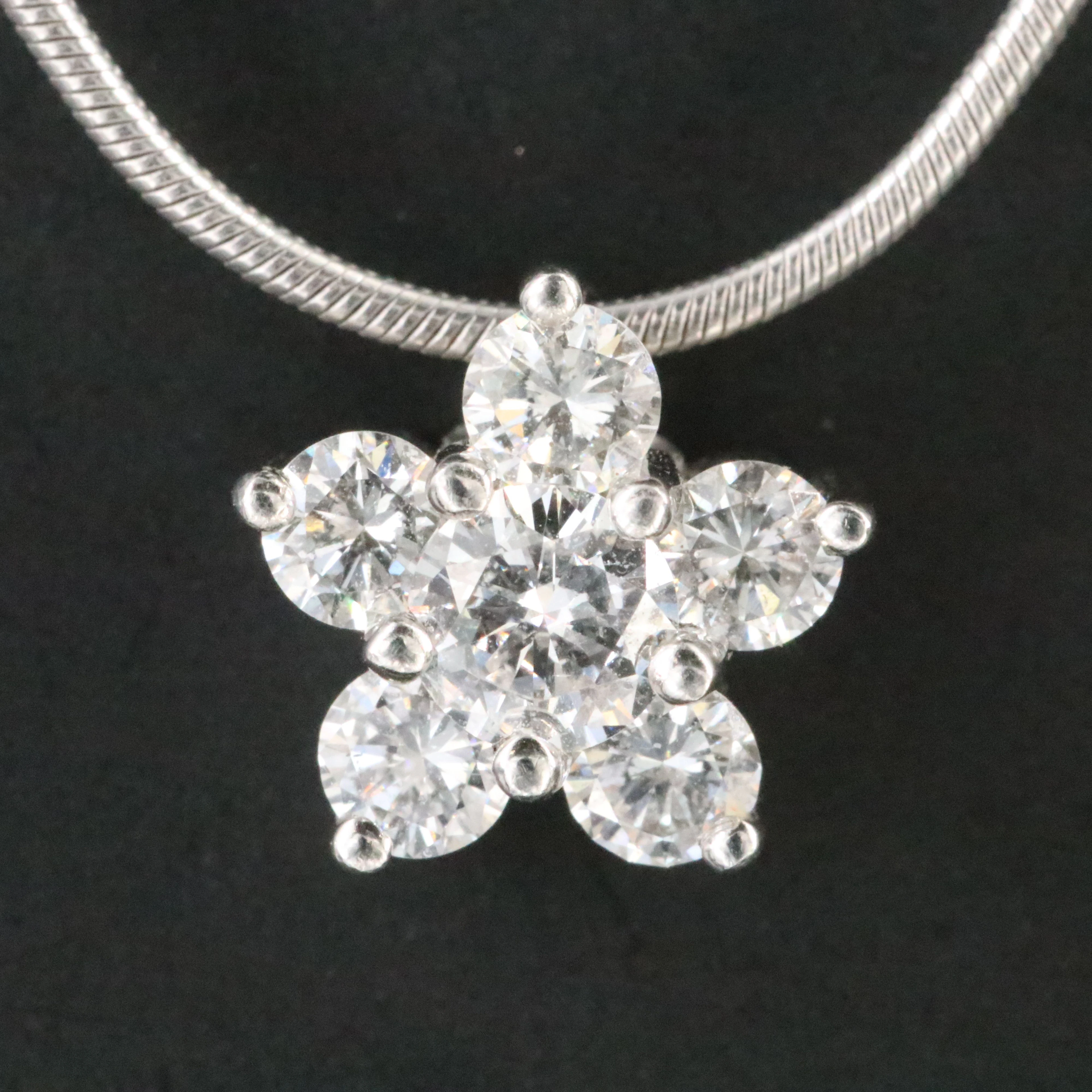 Platinum 0.80 CTW Diamond Floral Pendant on 14K Necklace