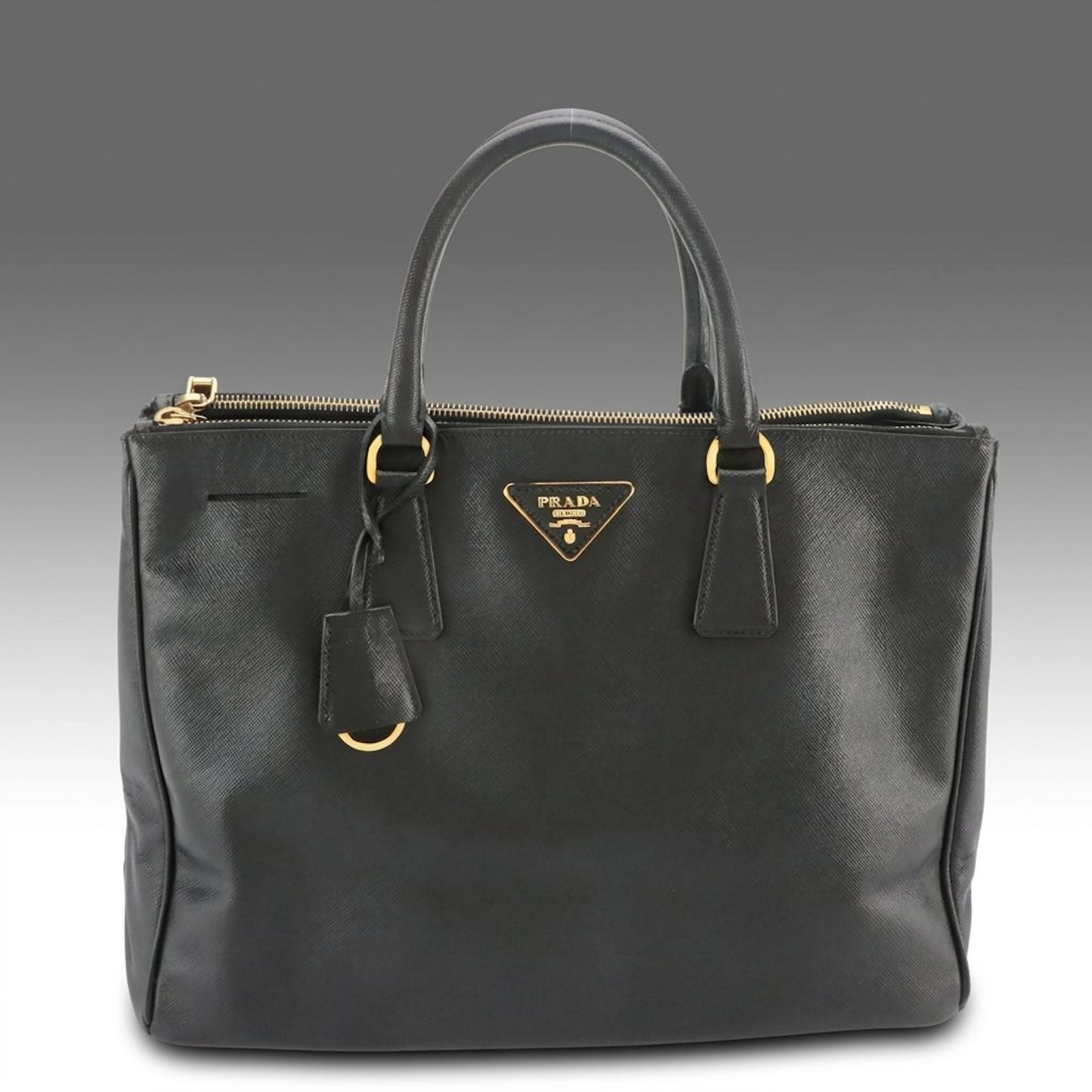 Prada Black Saffiano Luxe Leather Galleria Double Zip Tote Bag