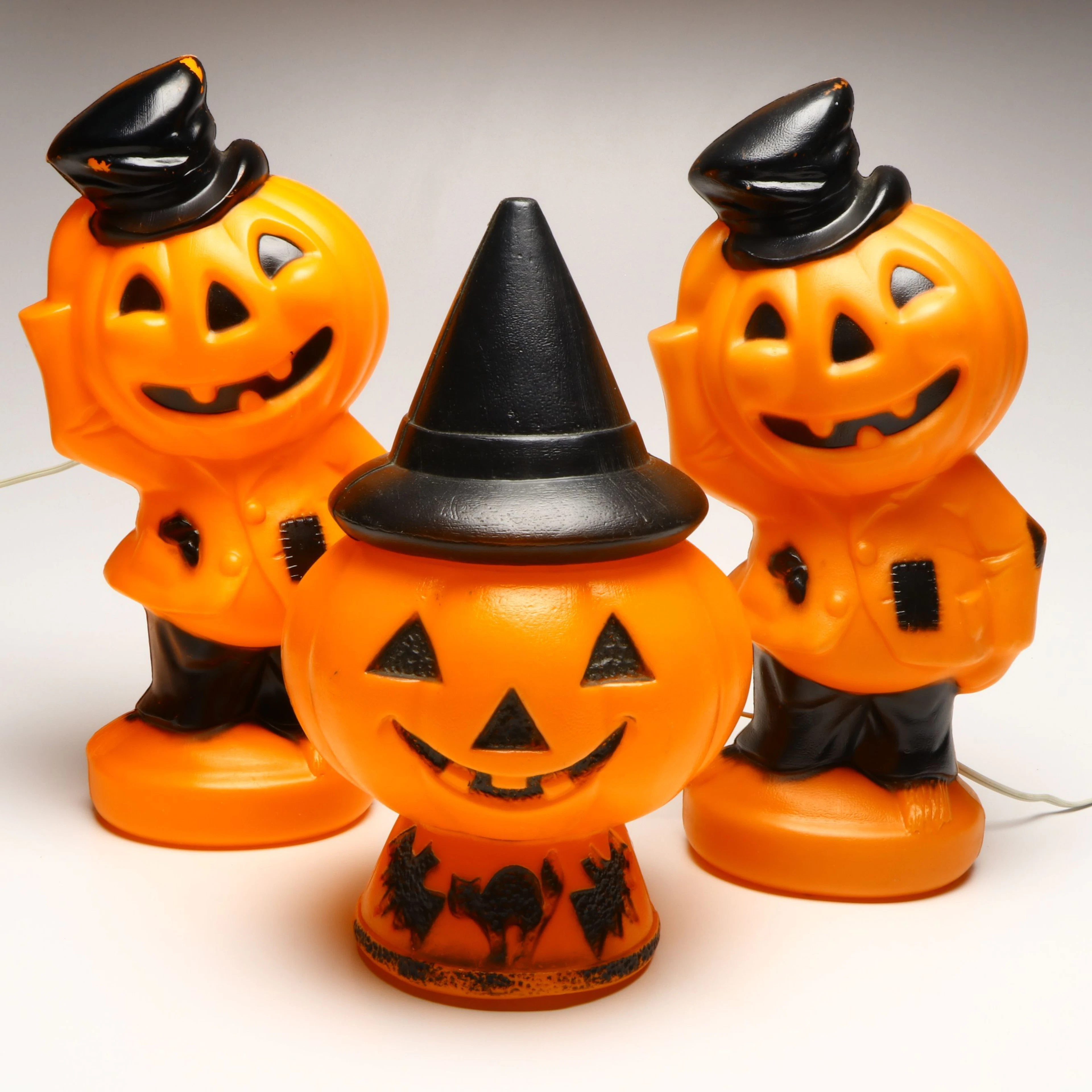 Empire Illuminated Plastic Blow Mold Pumpkins, Mid-20th Century