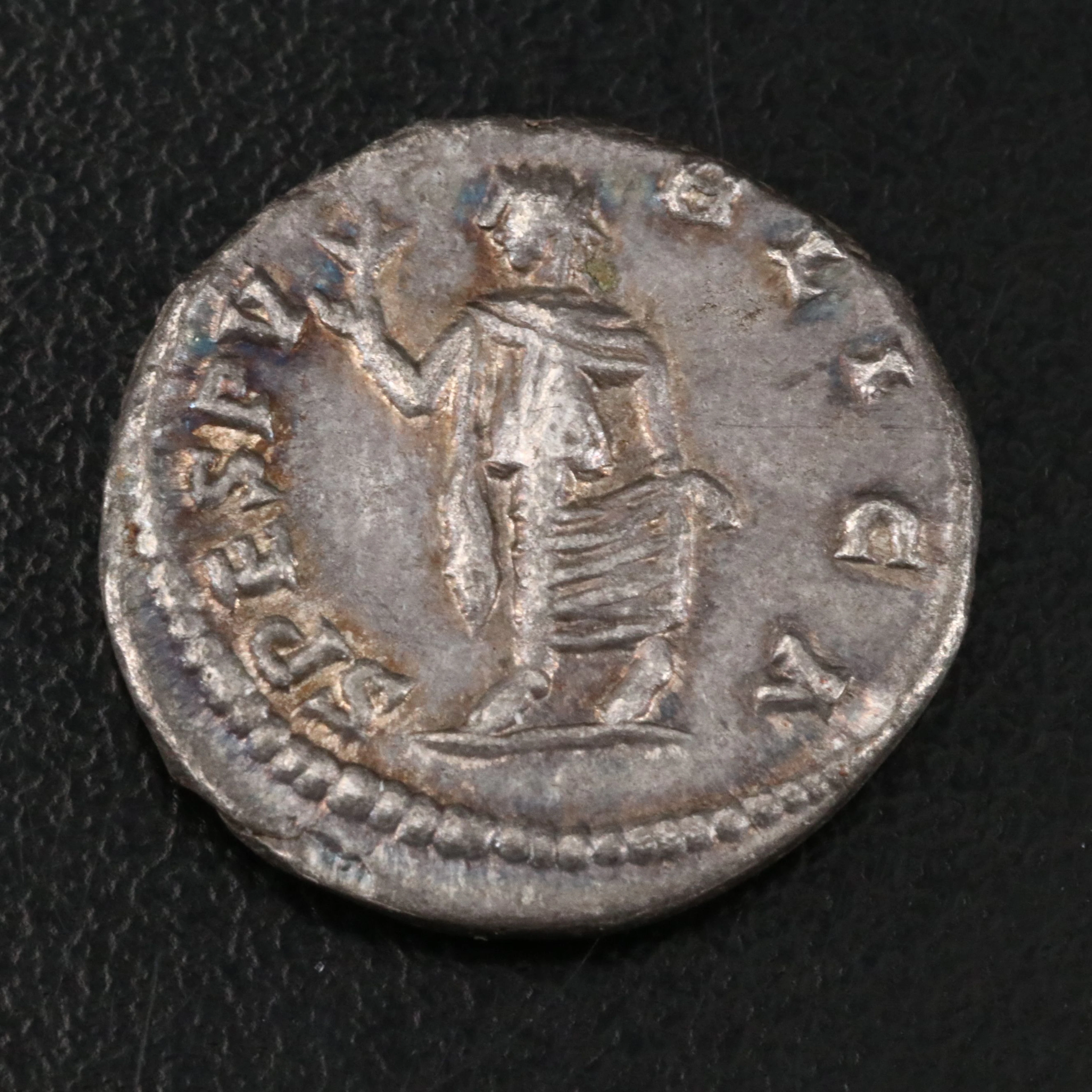 Ancient Roman Imperial AR Denarius Coin of Caracalla, ca. 199 A.D.