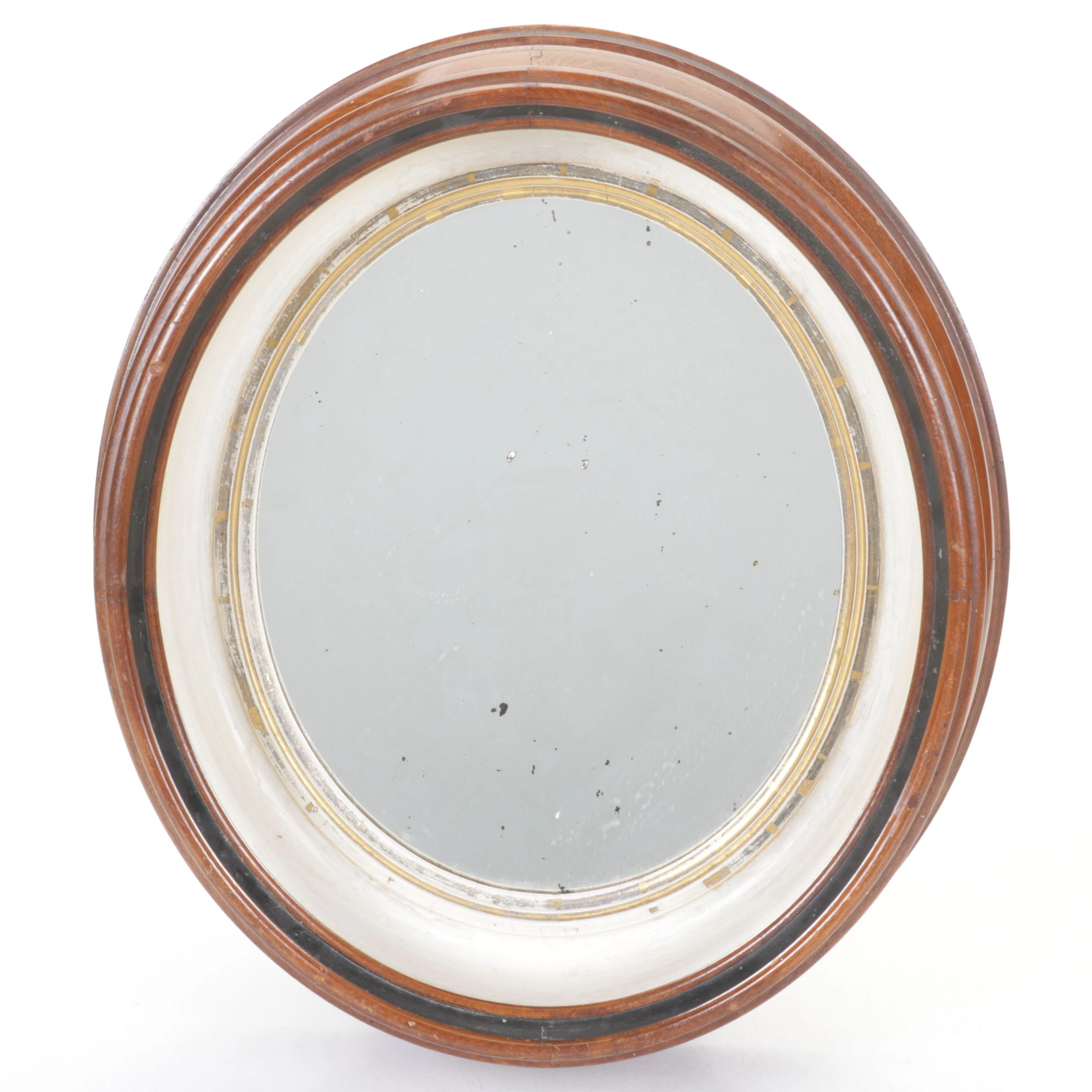 Oval Wooden Wall Mirror with Gilt Accent