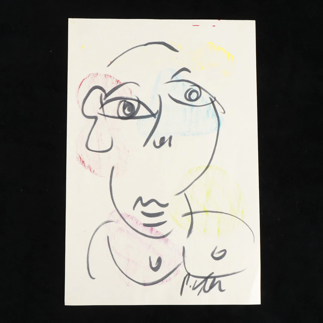Peter Keil Abstract Acrylic Portrait Painting, Late 20th Century