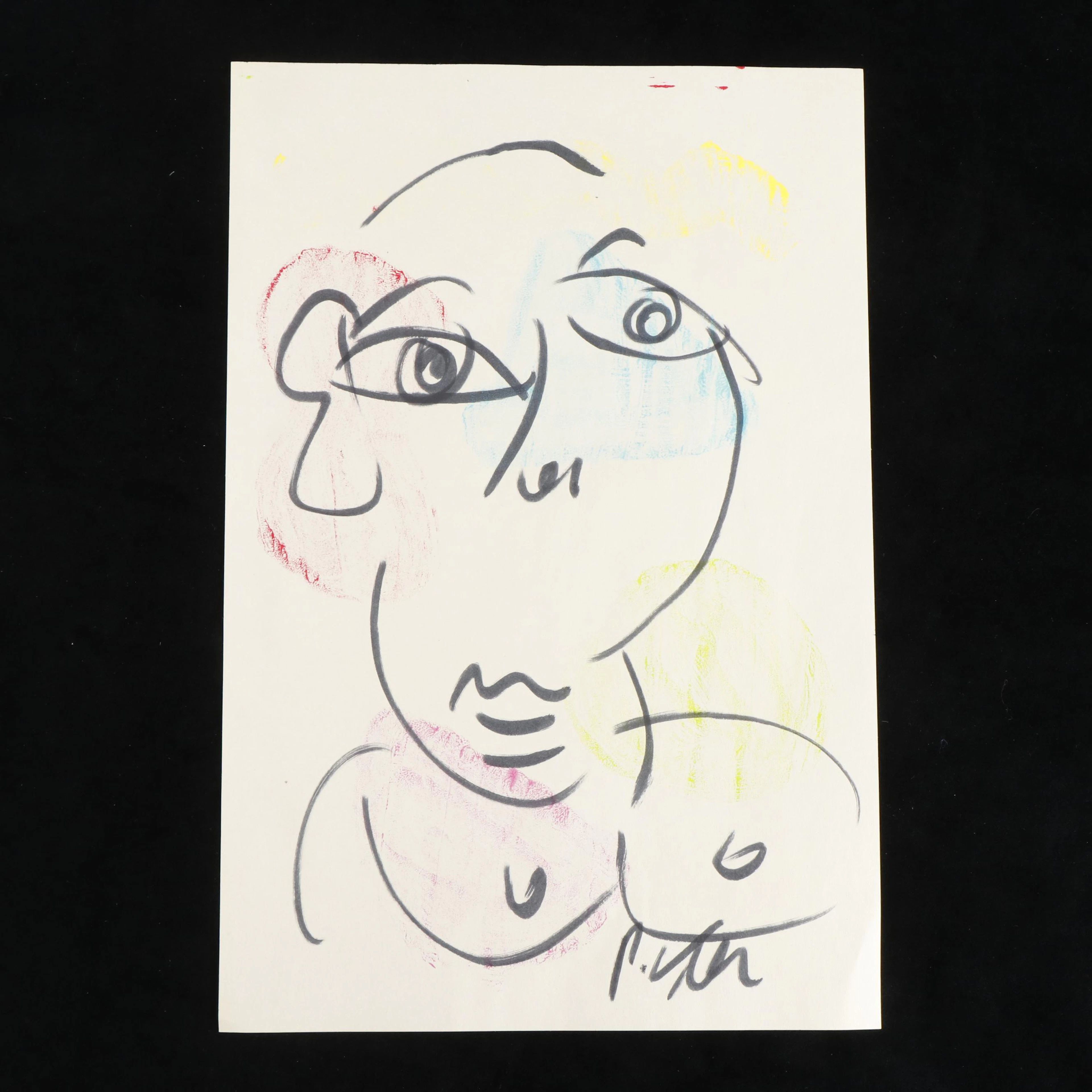 Peter Keil Abstract Acrylic Portrait Painting, Late 20th Century