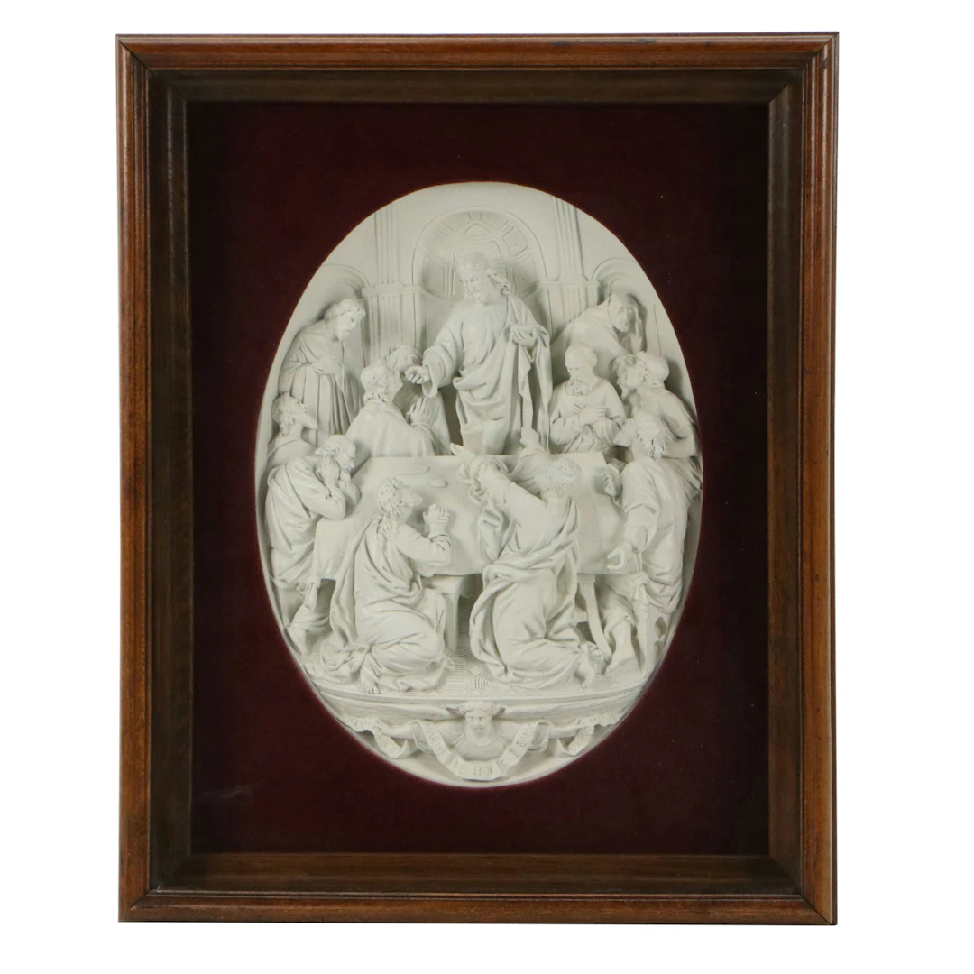 Neoclassical Style Cast Plaster High Relief Panel of the Last Supper