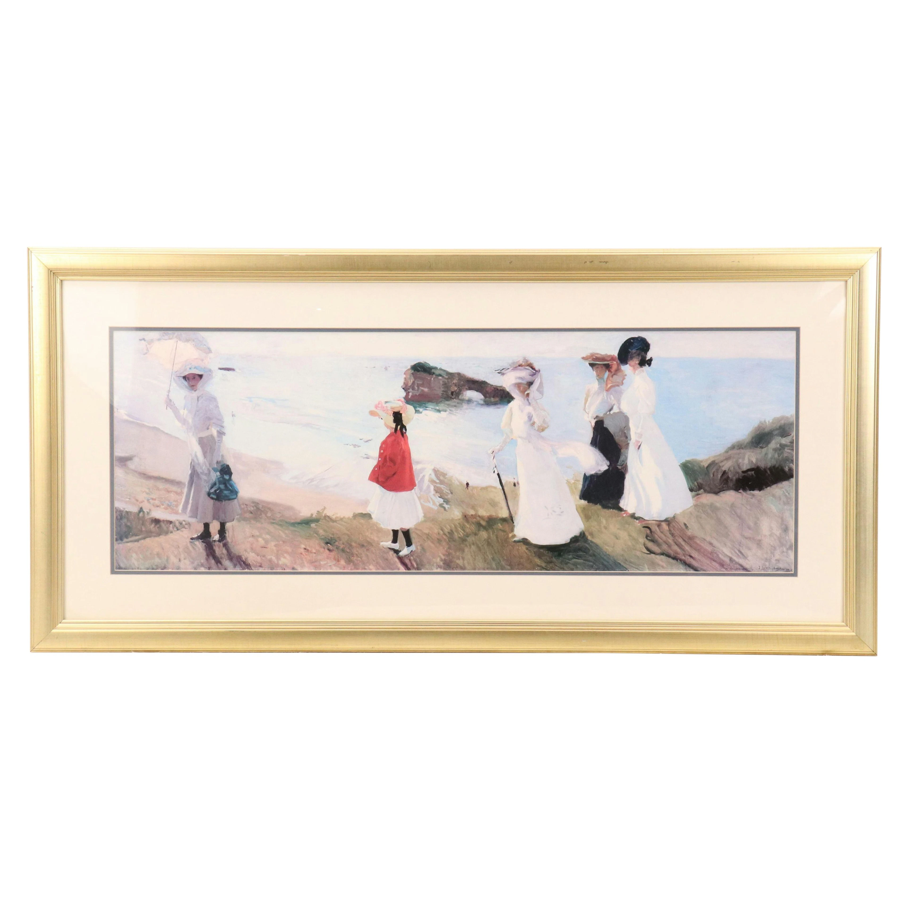After Joaquín Sorolla y Bastida Offset Lithograph "Lighthouse Walk at Biarritz"