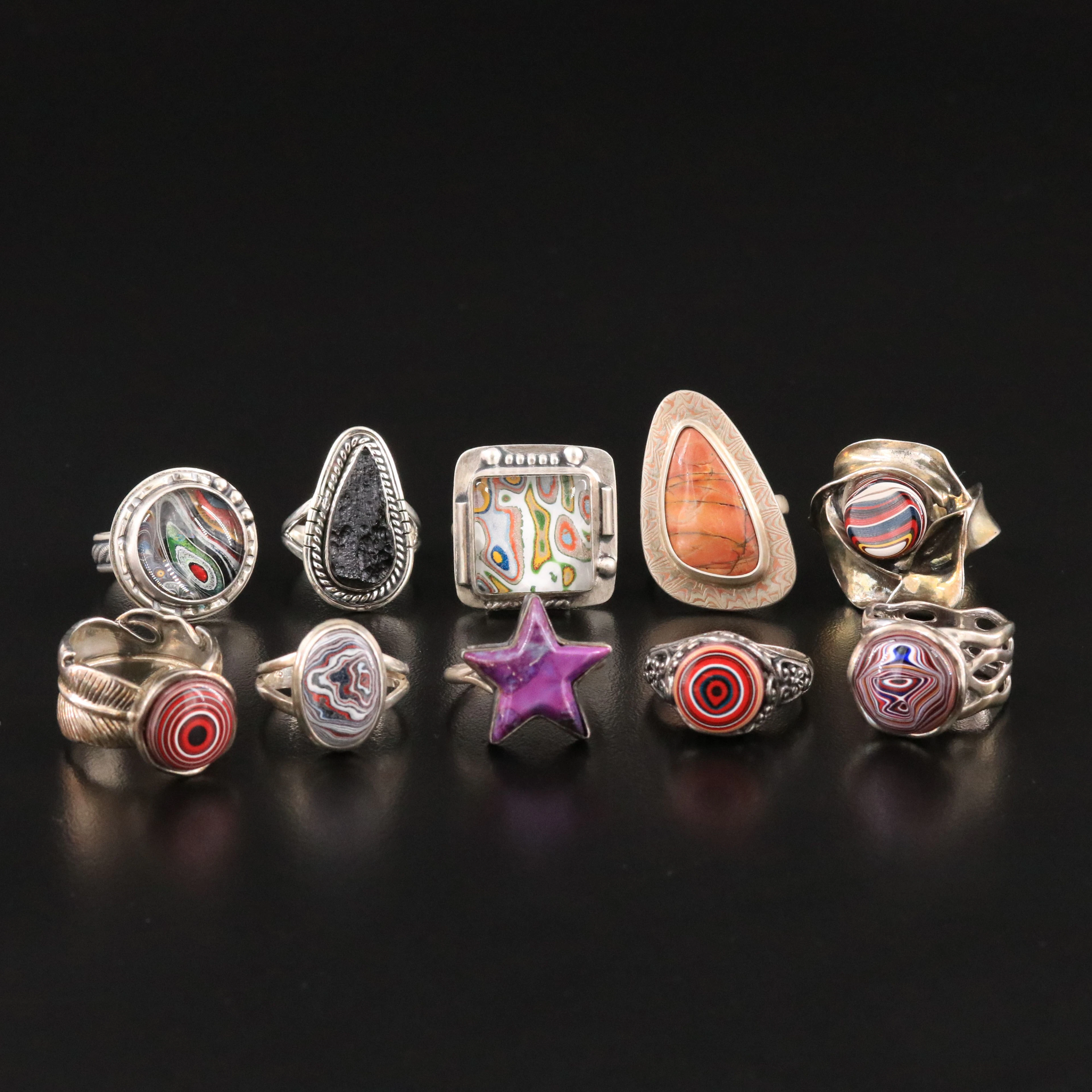 Chelle Rawlsky, Fordite and Jasper Featured in Sterling Rings
