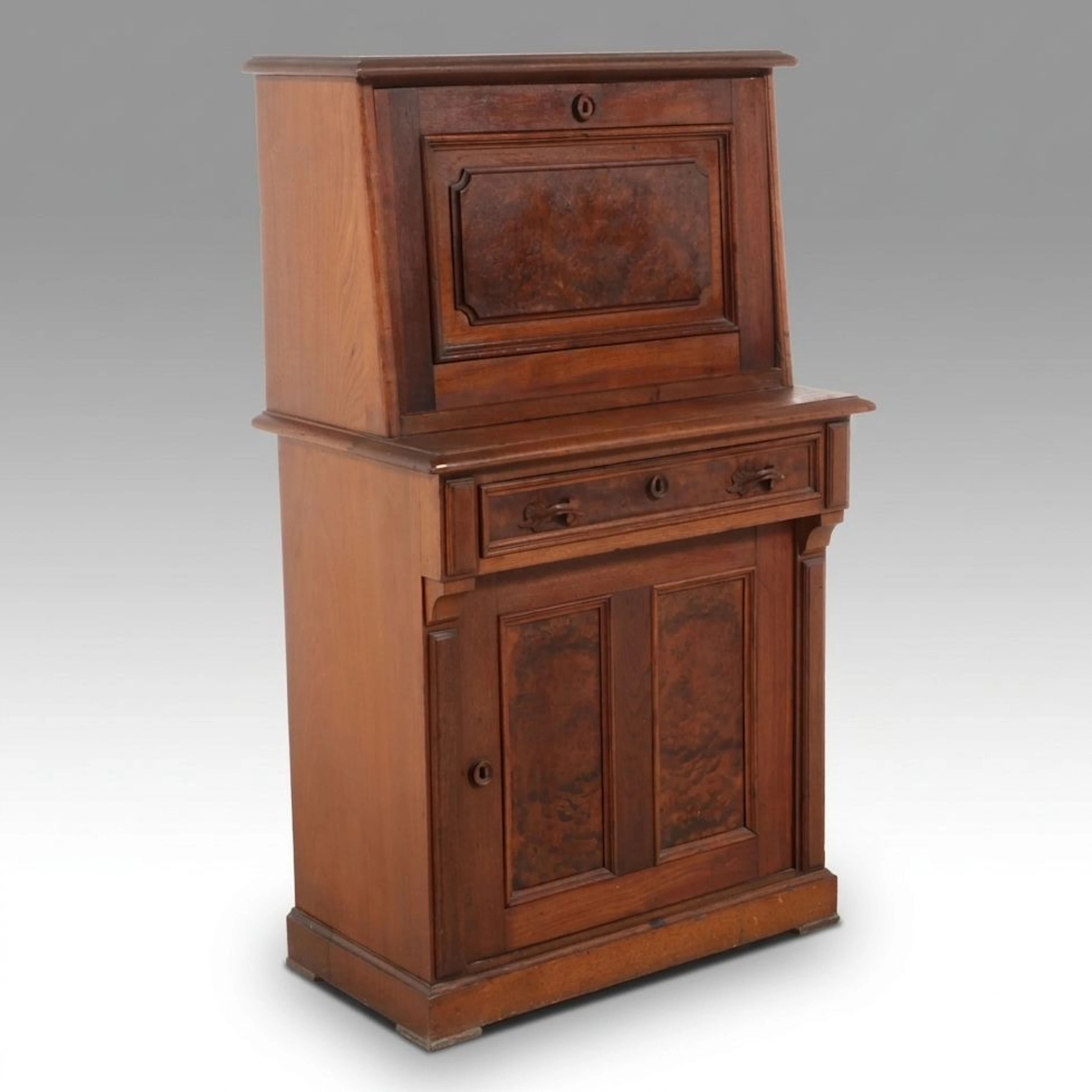 Victorian Burl Wood and Walnut Drop-Front Desk, Late 19th/Early 20th Century