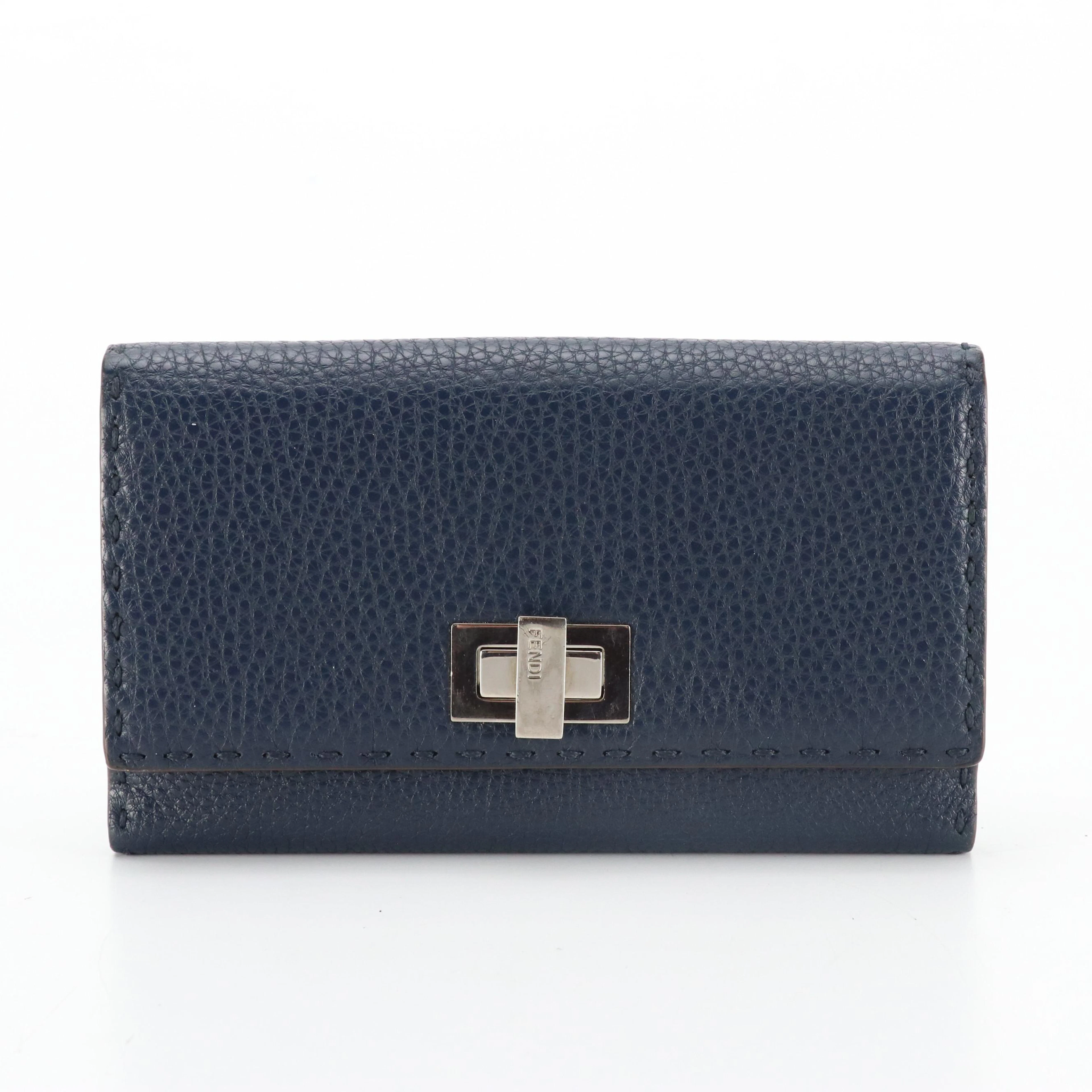 Fendi Peekaboo Wallet 8M0308 in Navy Selleria Leather