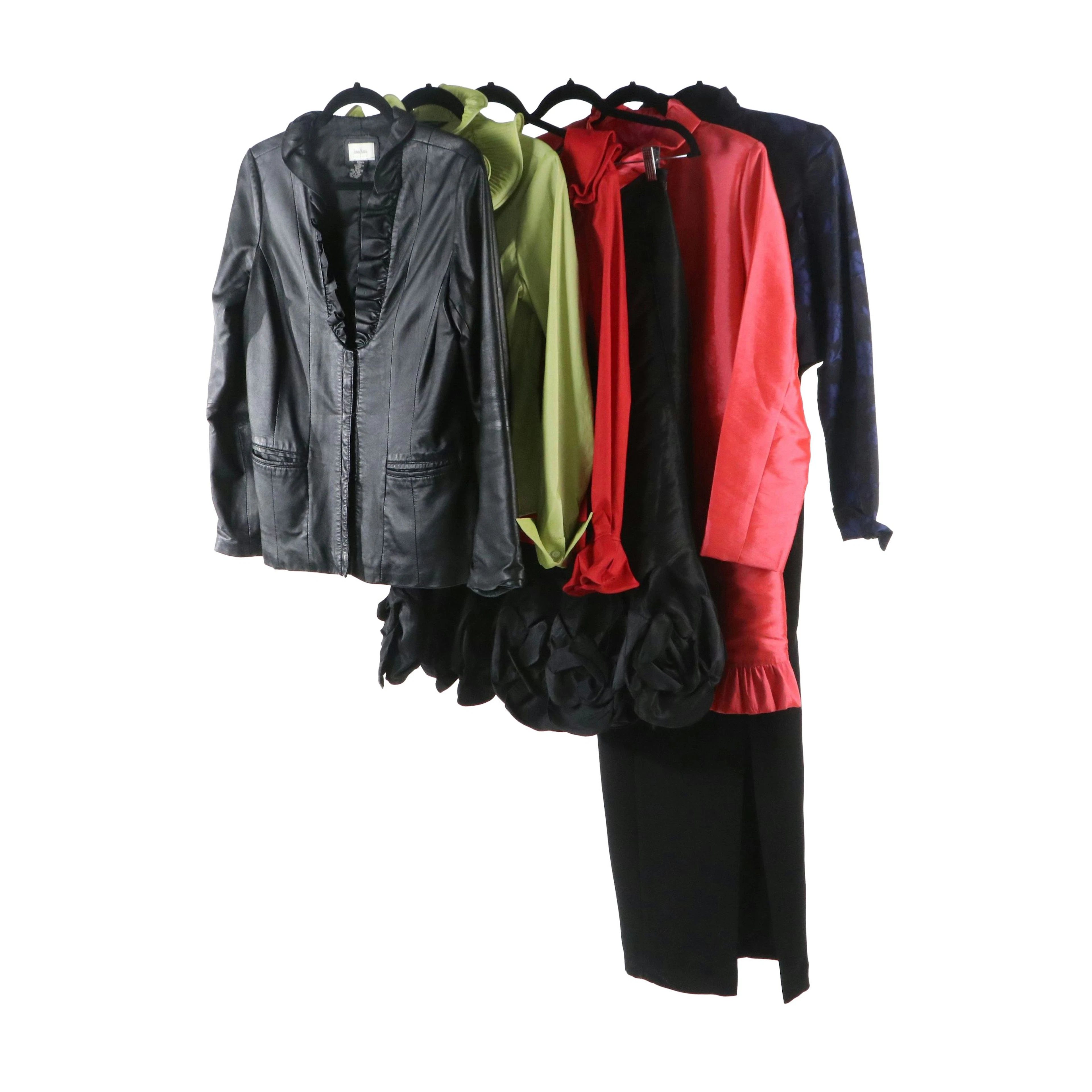 Neiman-Marcus Ruffle Collar Leather Jacket, Samuel Dong Ruffle Blouses and More