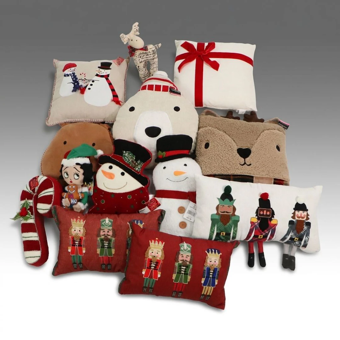 St. Nicholas Square Snowman and Candy Cane with More Christmas Pillows