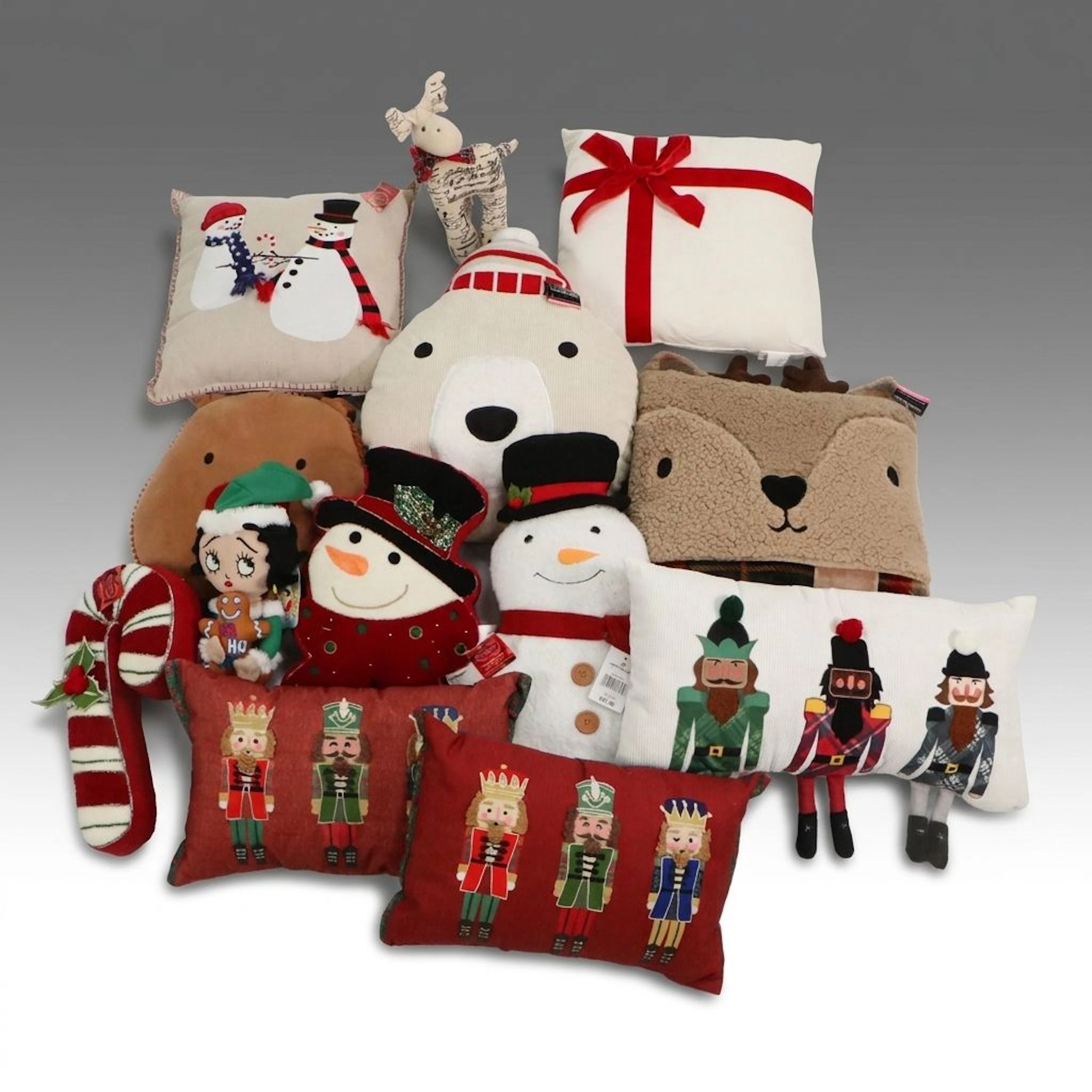 St. Nicholas Square Snowman and Candy Cane with More Christmas Pillows