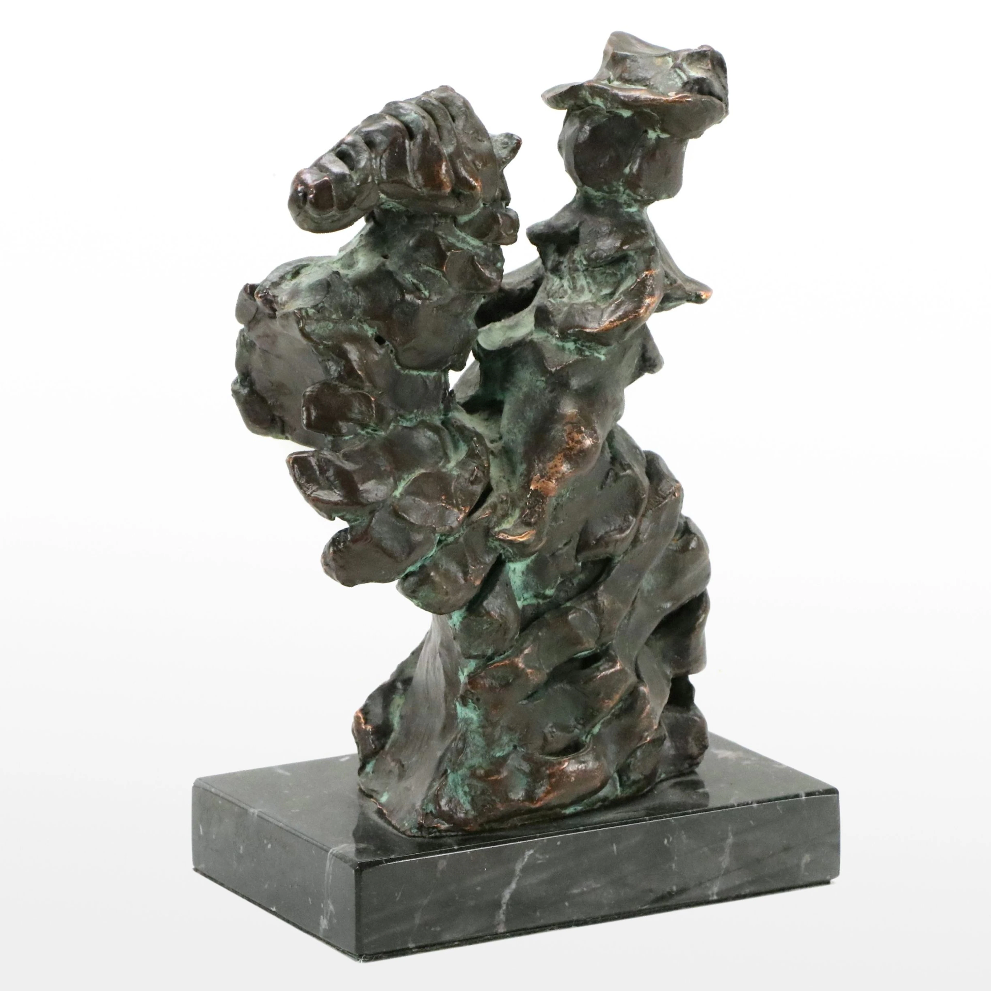 Patinated Copper Tone Resin Sculpture of Abstracted Rider and Horse