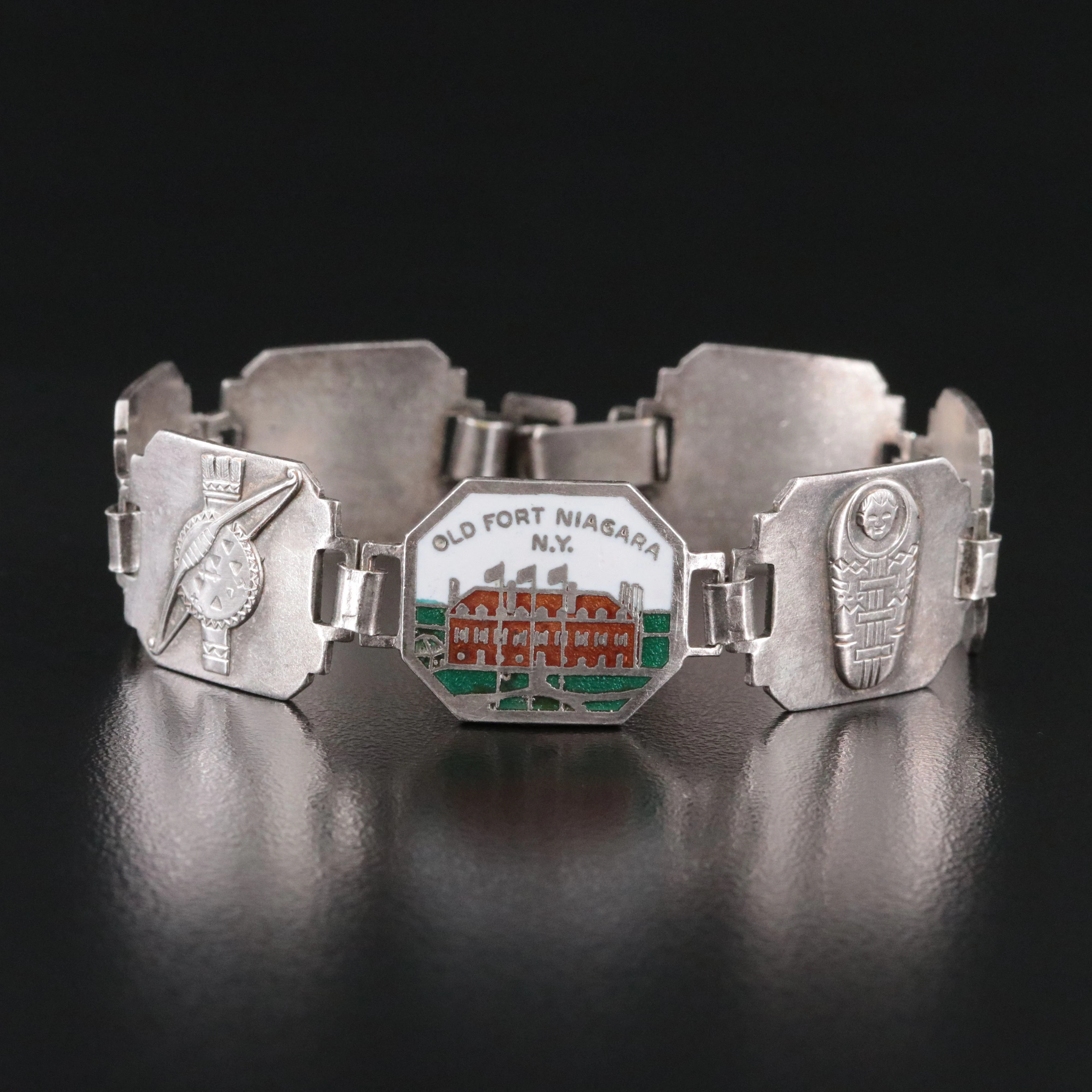 Vintage 800 Silver Old Fort Niagara Souvenir Bracelet