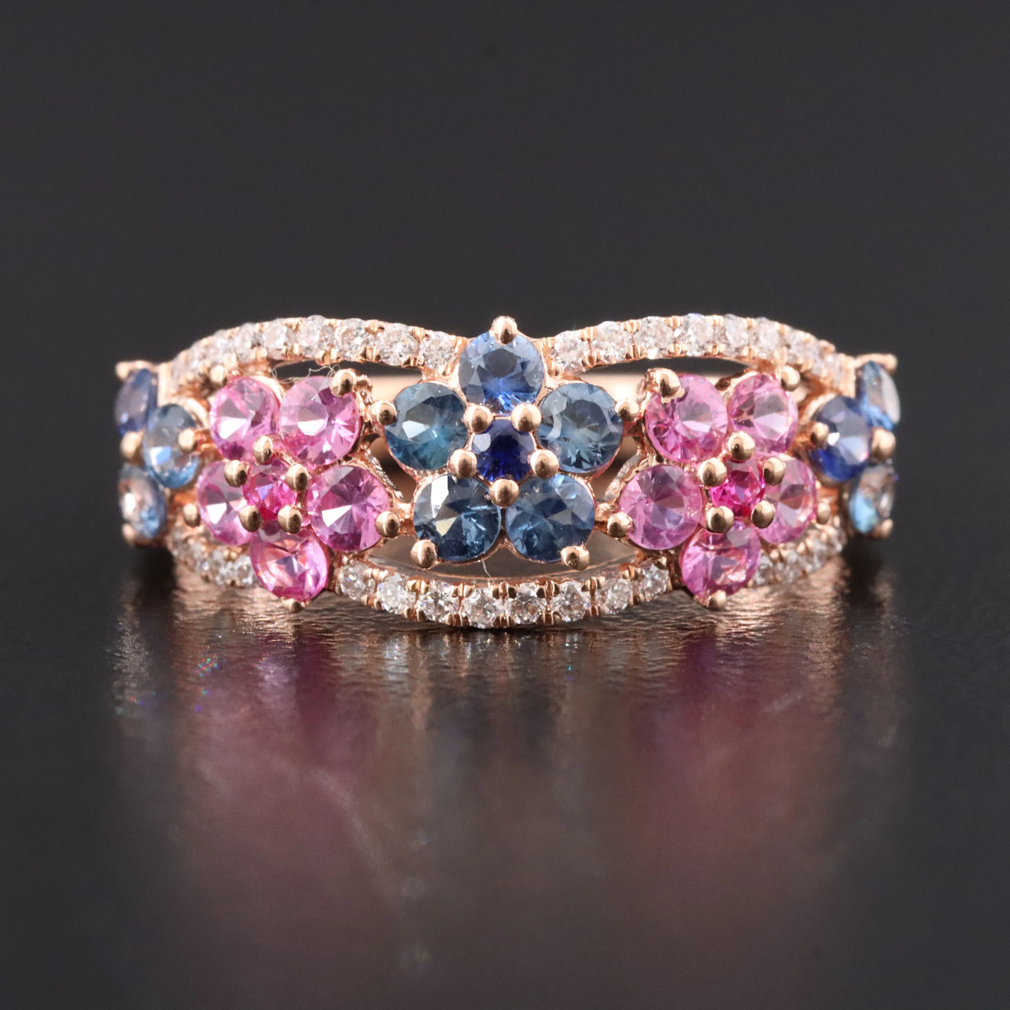 14K Rose Gold Sapphire, Ruby and Diamond Ring