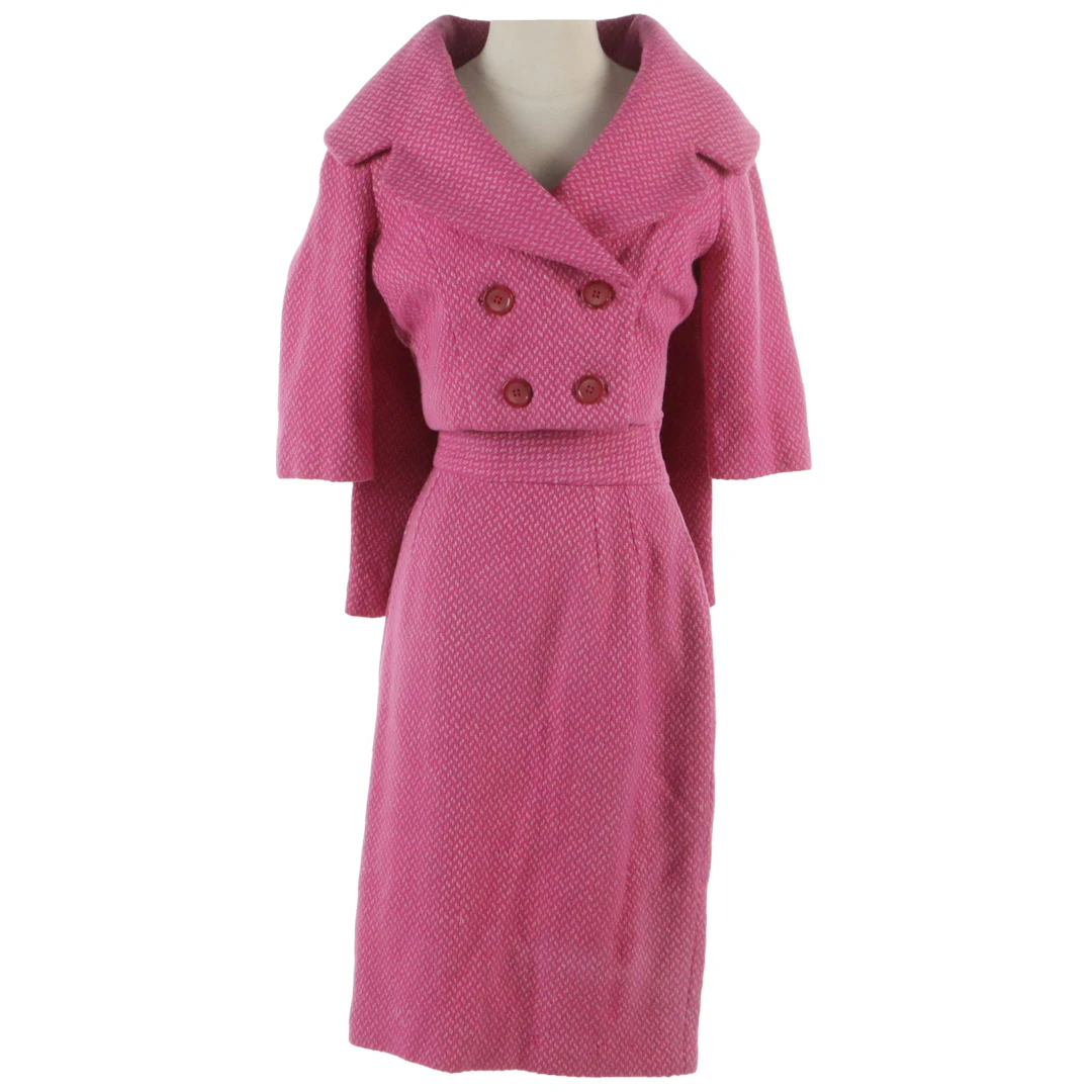 Charles Baltimore Vintage Hot Pink Tweed Skirt Suit, 1960s