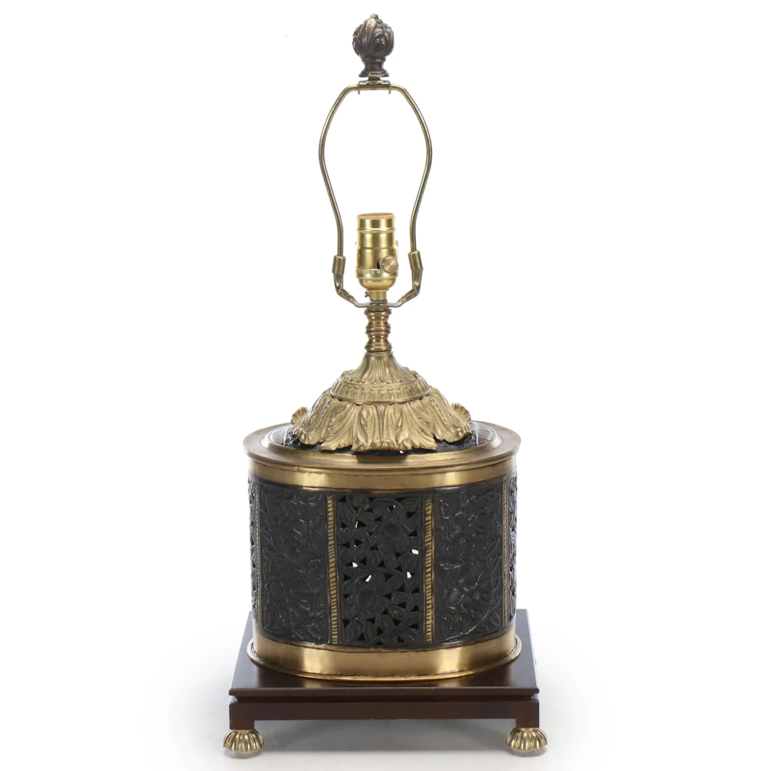 John Richard Oval Brass Filigree Box Table Lamp