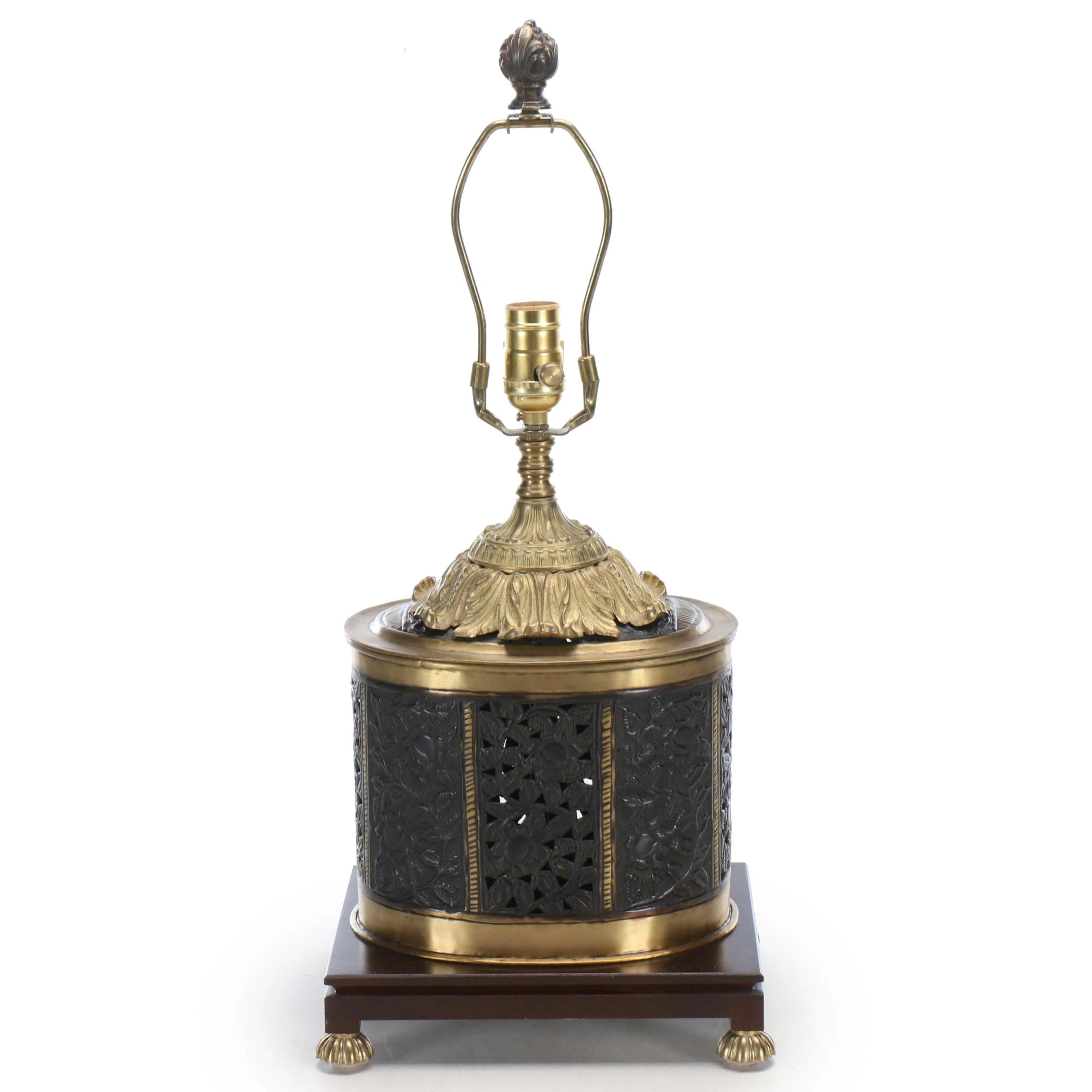 John Richard Oval Brass Filigree Box Table Lamp