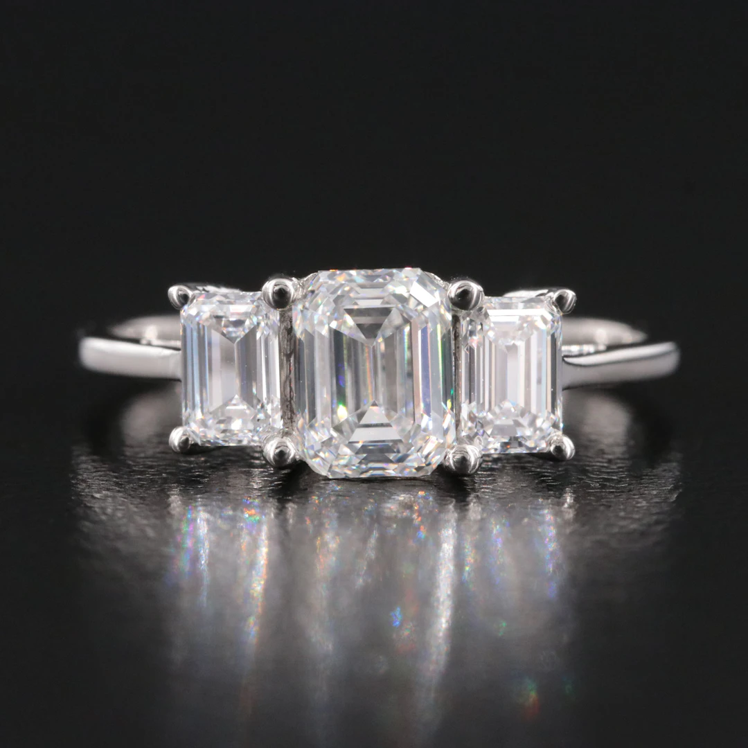 Platinum 1.60 CTW Diamond Three Stone Ring with GIA Reports
