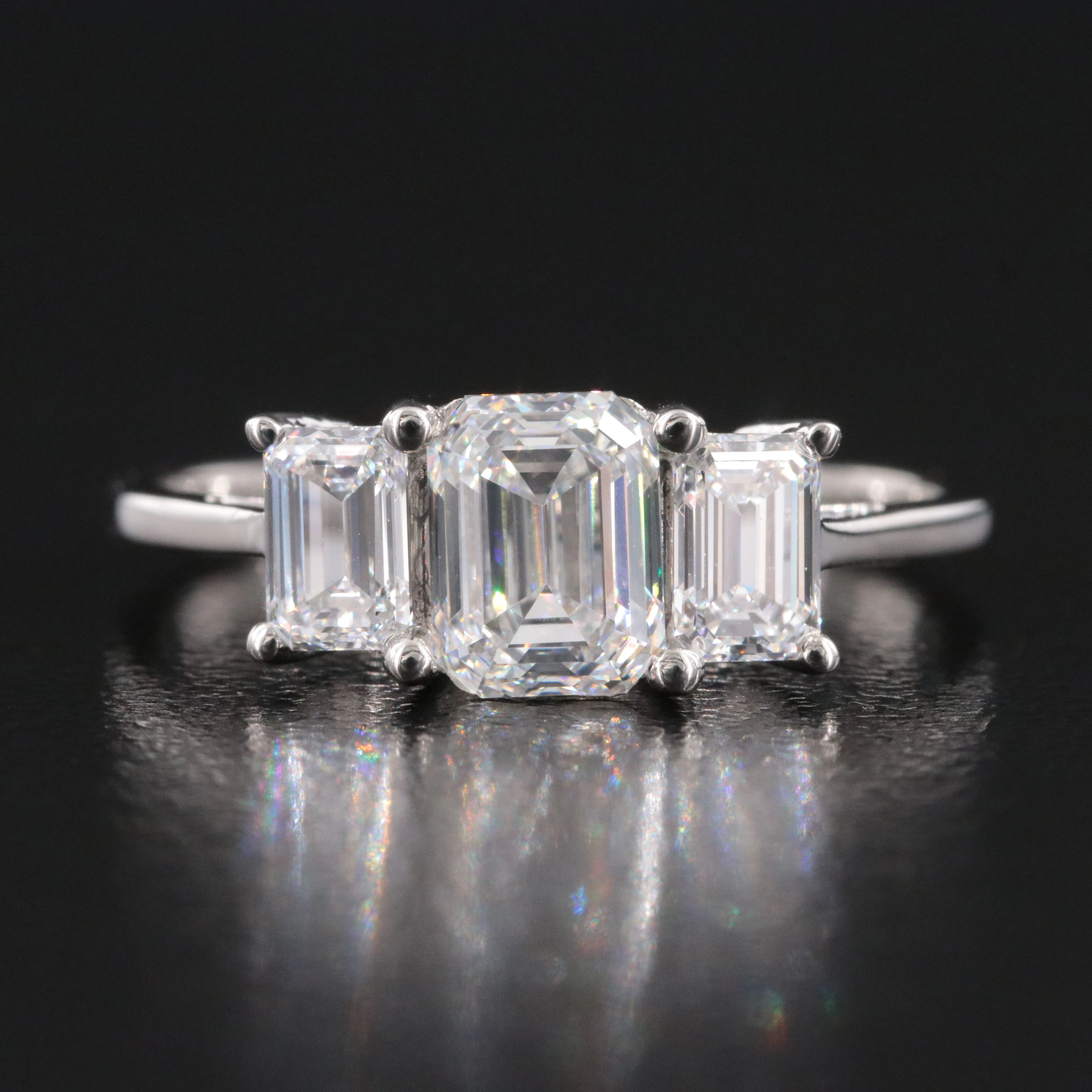 Platinum 1.60 CTW Diamond Three Stone Ring with GIA Reports