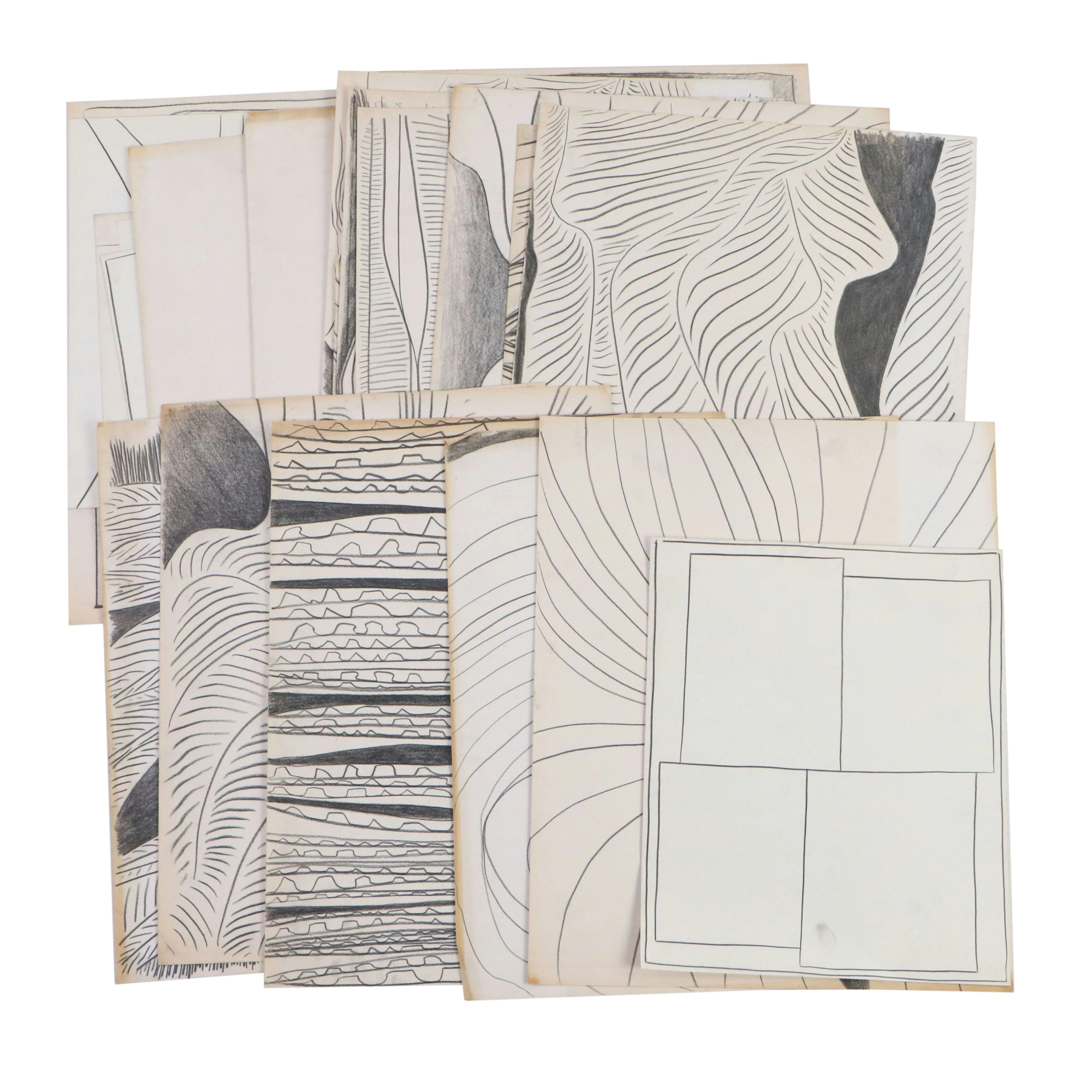 Achi Sullo Abstract Graphite Drawings, Circa Late 20th Century