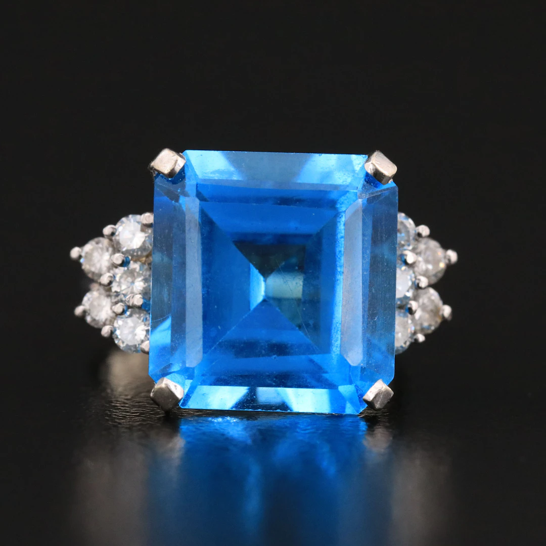 14K 14.72 CT Swiss Blue Topaz and 0.65 CTW Diamond Ring