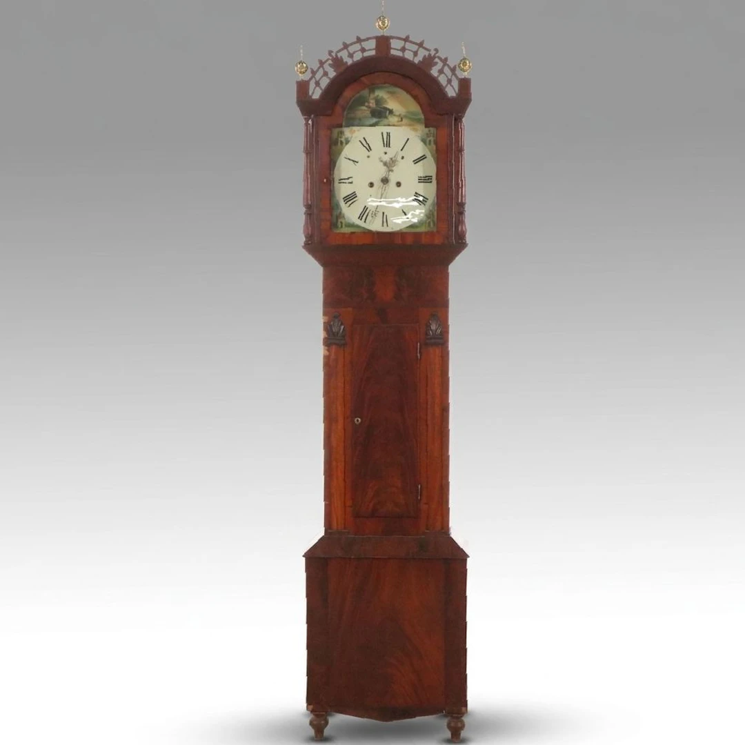 Georgian Style Mahogany Grandfather Clock with Hand-Painted Face