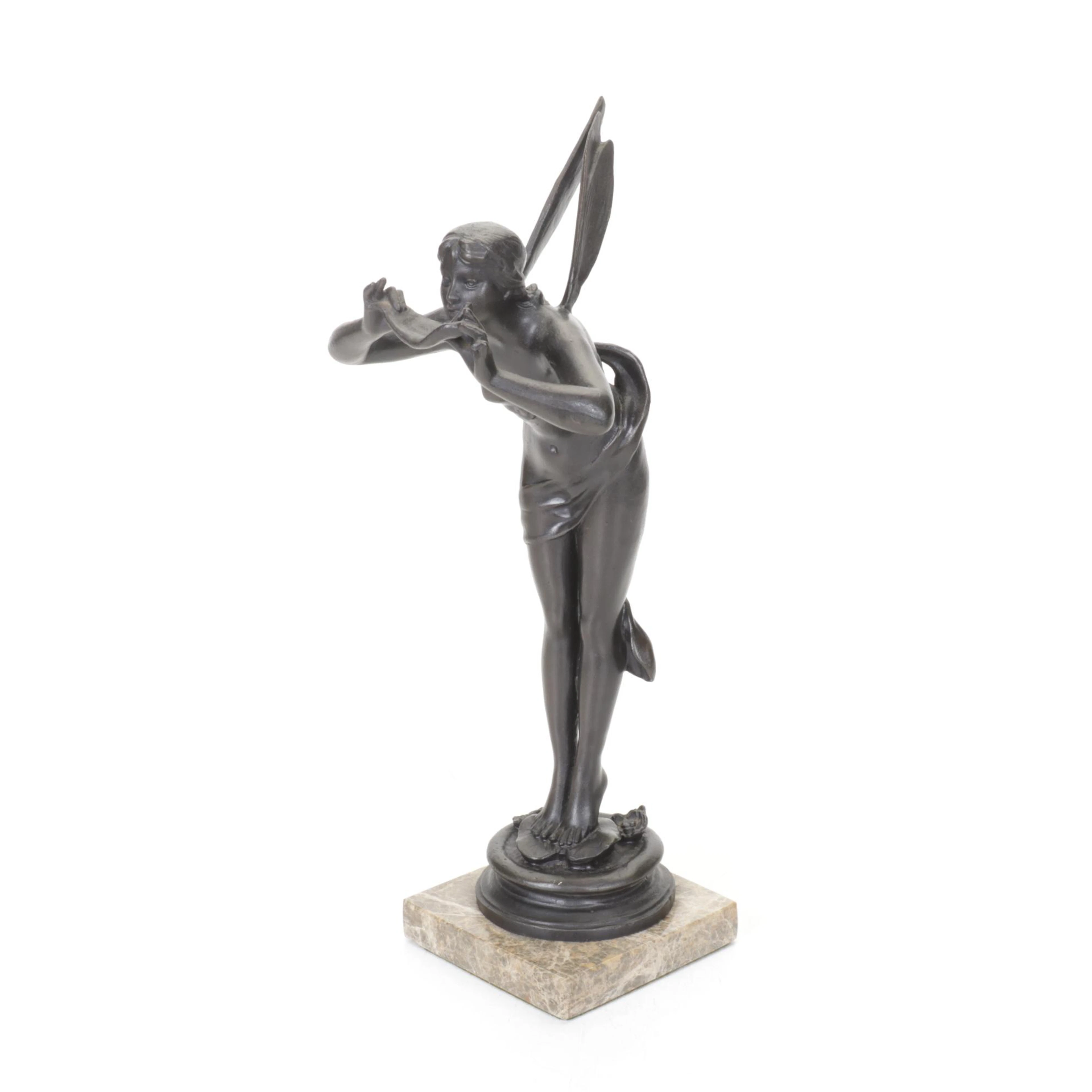 David Kay Cast Brass Pixie Fairy Sculpture on Marble Base