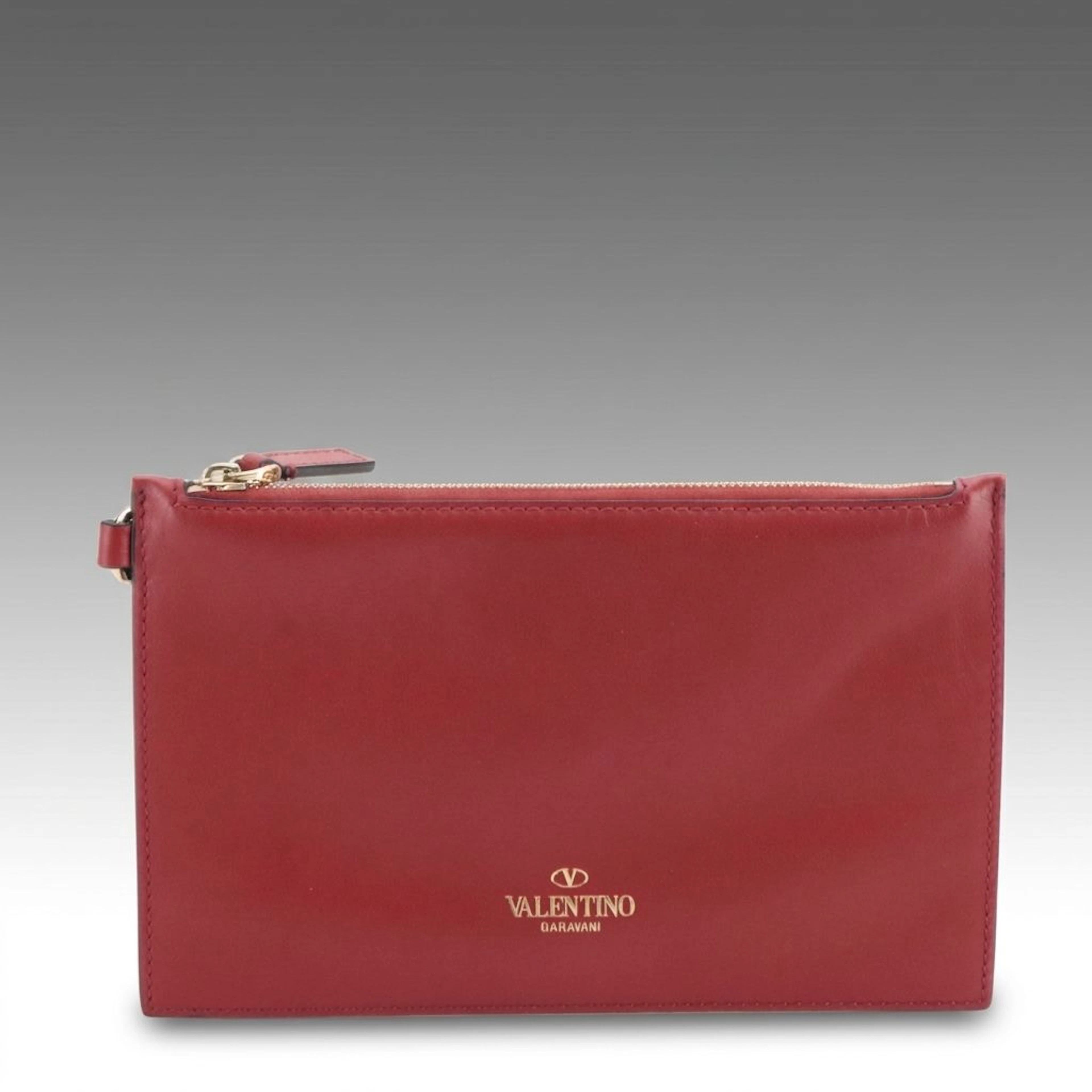 Valentino Garavani Wristlet Zip Pouch in Red Smooth Calfskin Leather