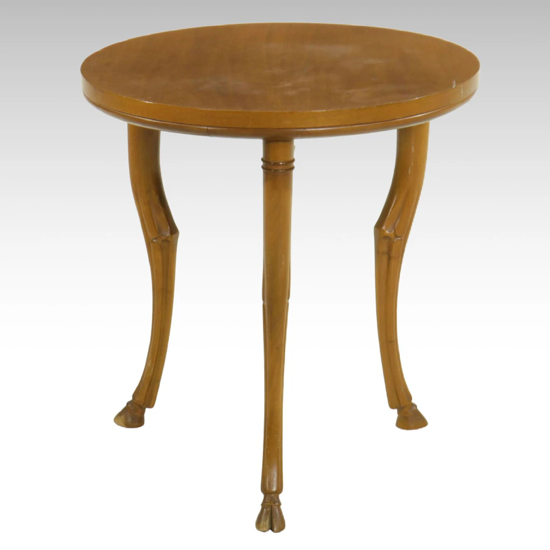 T.H. Robsjohn-Gibbings for Saridis of Athens Walnut Table with Carved Deer Legs
