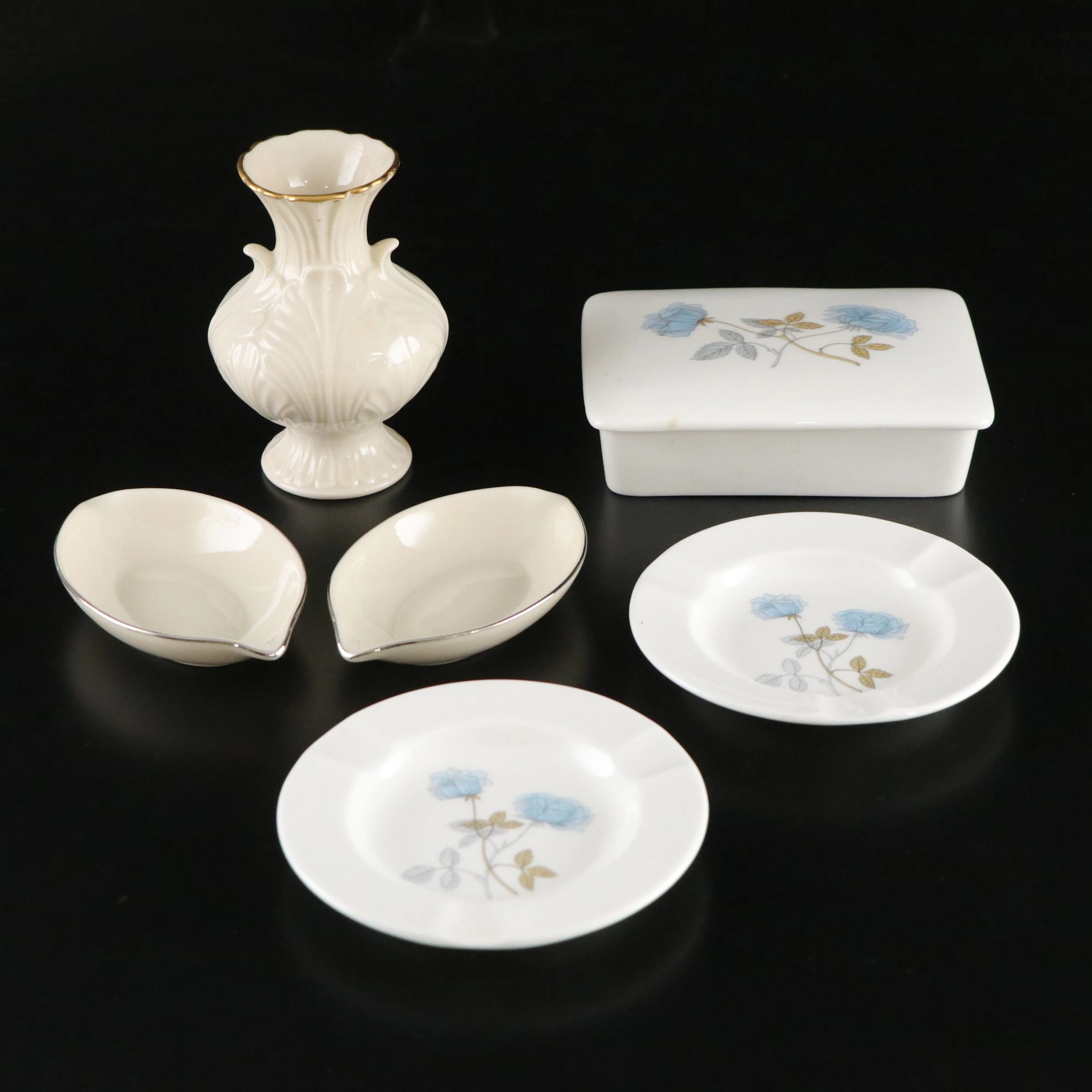 Wedgwood "Ice Rose" Bone China Lidded Box and Ashtrays with Other Lenox Décor