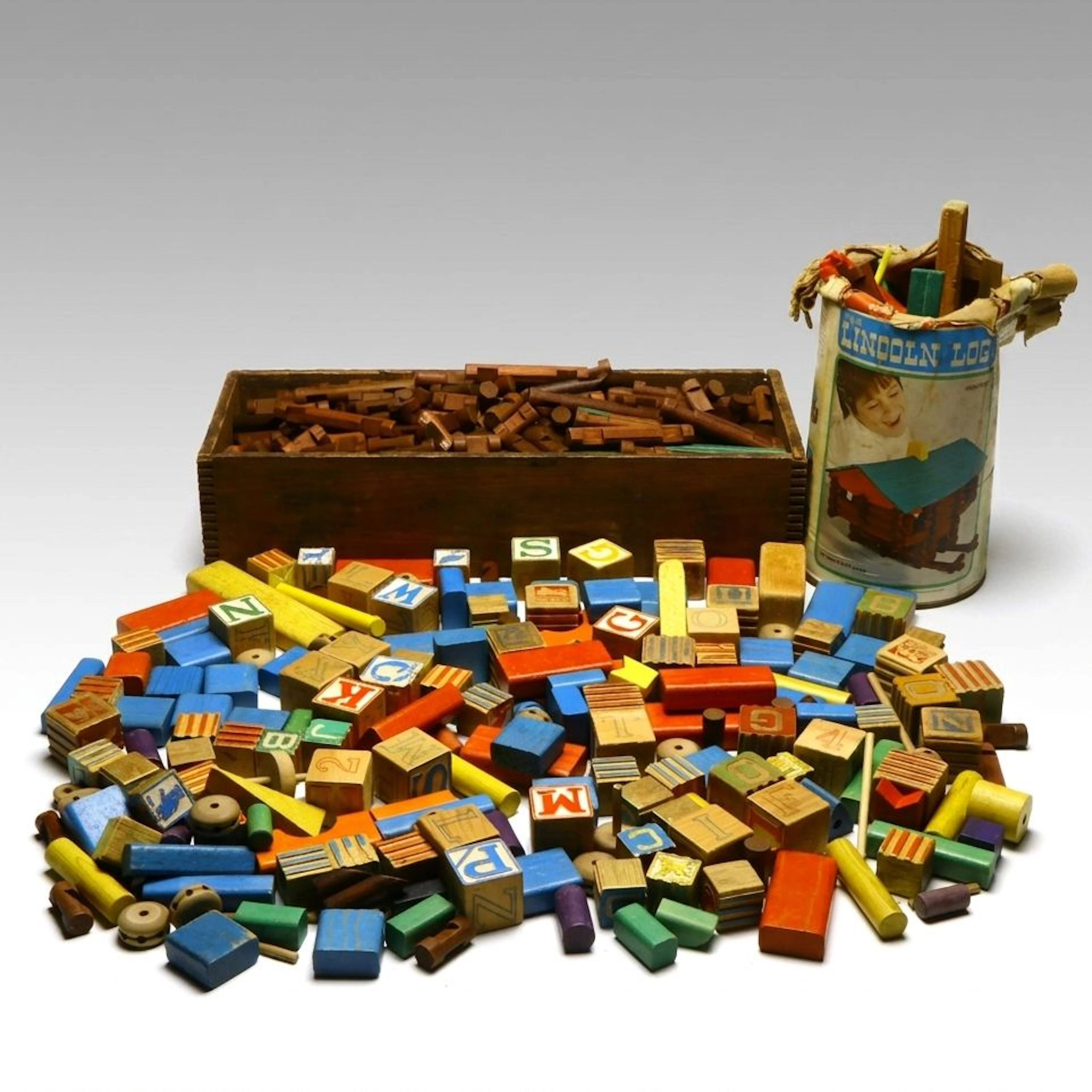 Playskool Lincoln Logs with Wooden Baby Blocks, Vintage