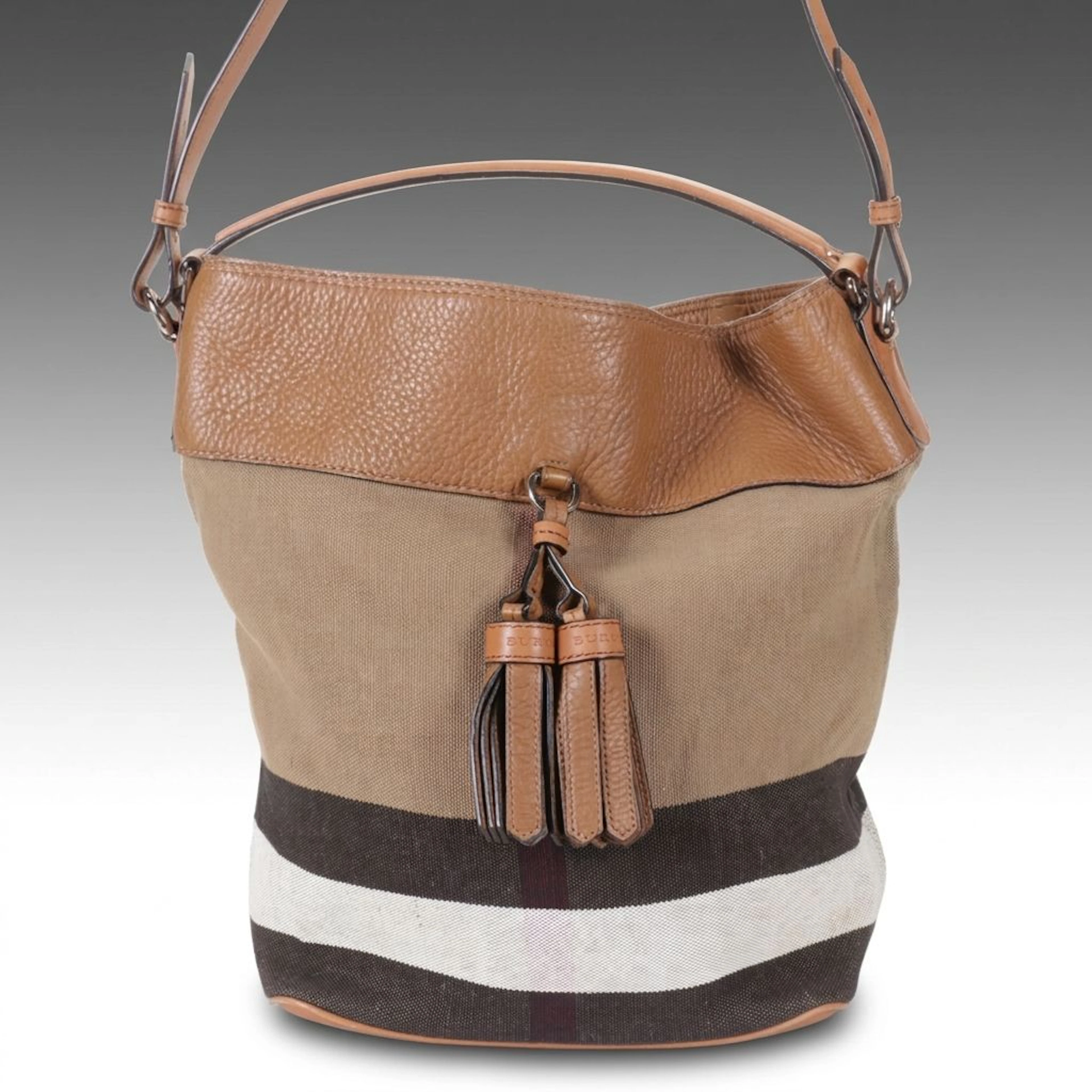 Burberry Ashby Medium Hobo Bag in Mega Check Jute/Cotton Canvas and Leather