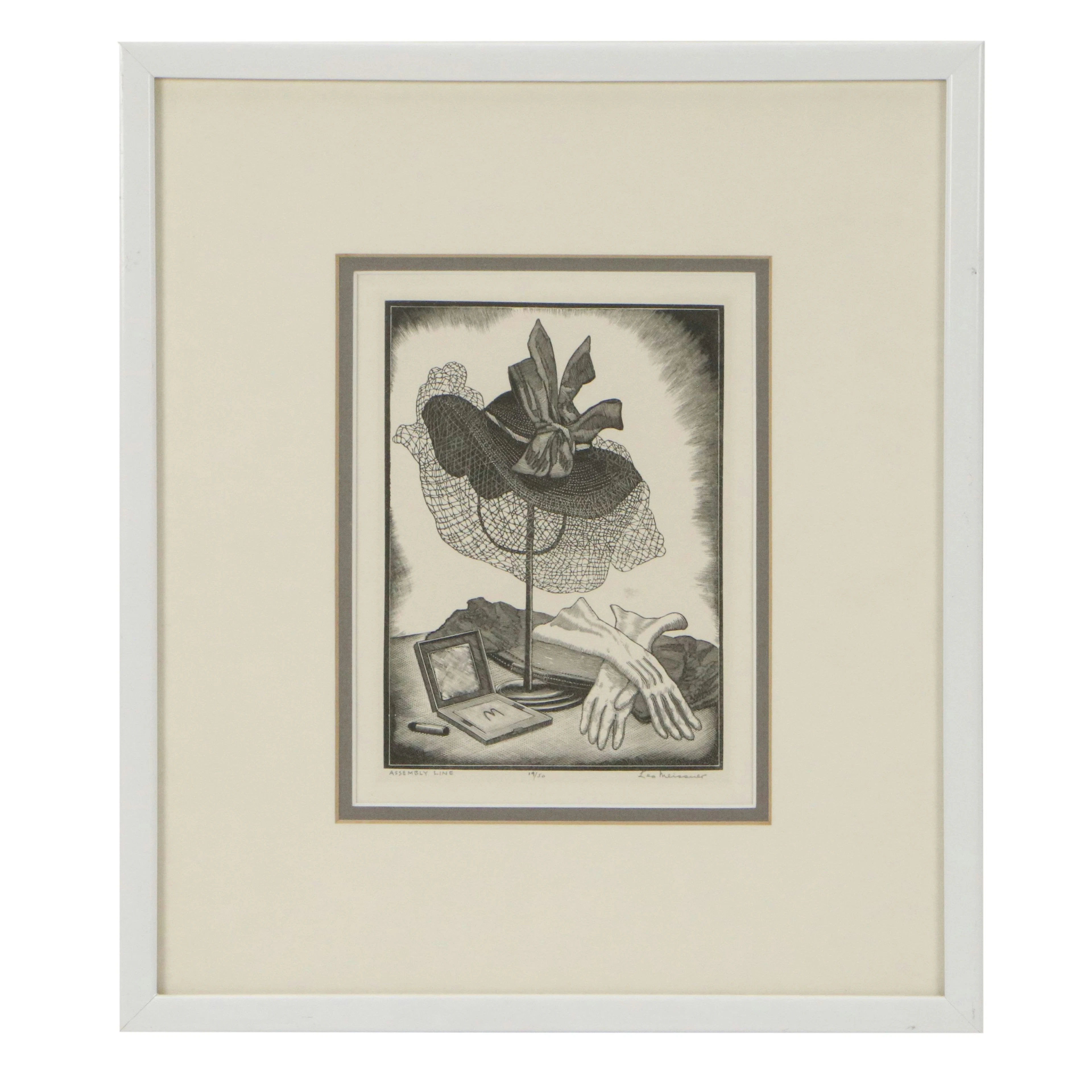Leo Meissner Woodcut "Assembly Line," 20th Century