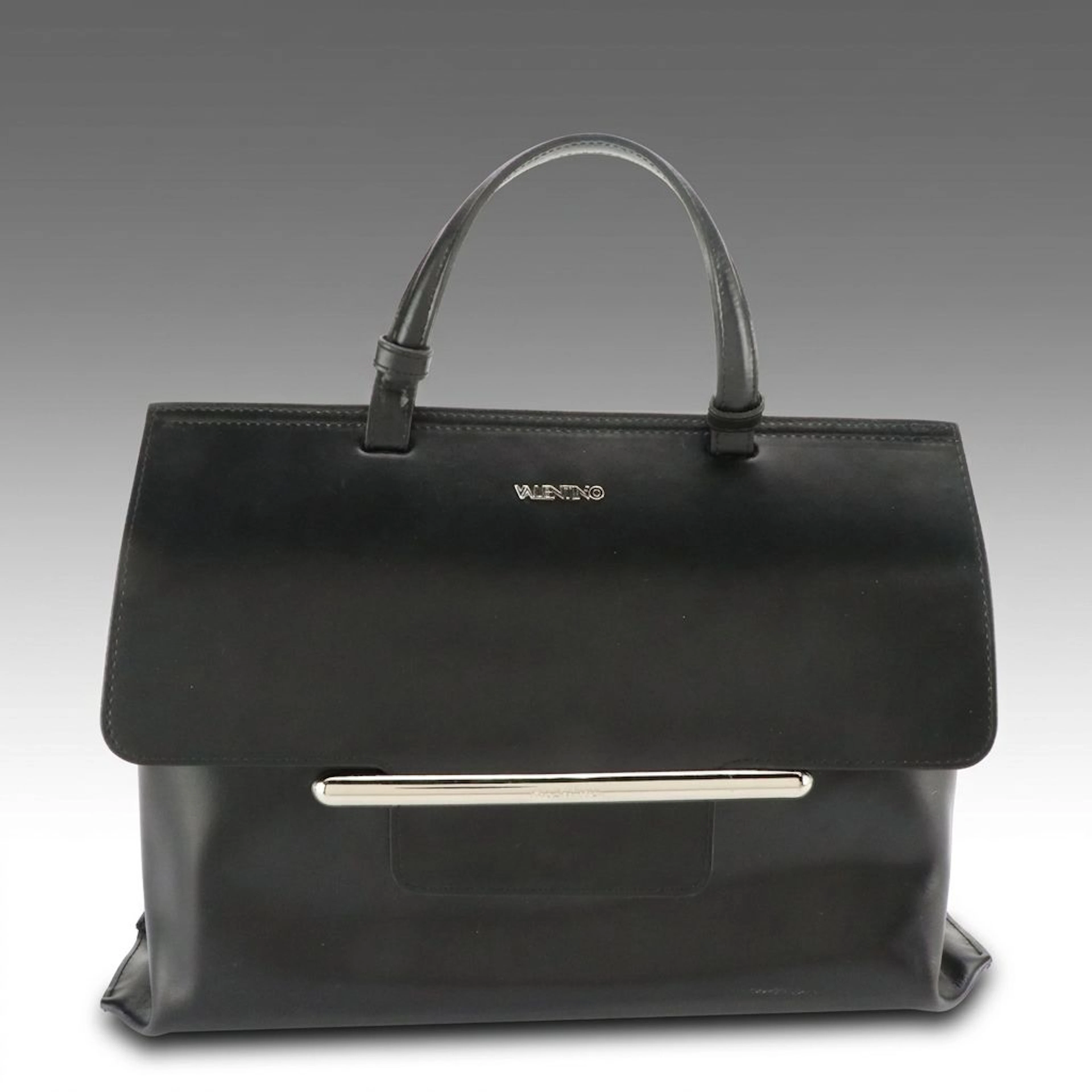 Mario Valentino Two-Way Fold Over Satchel Bag in Black Leather