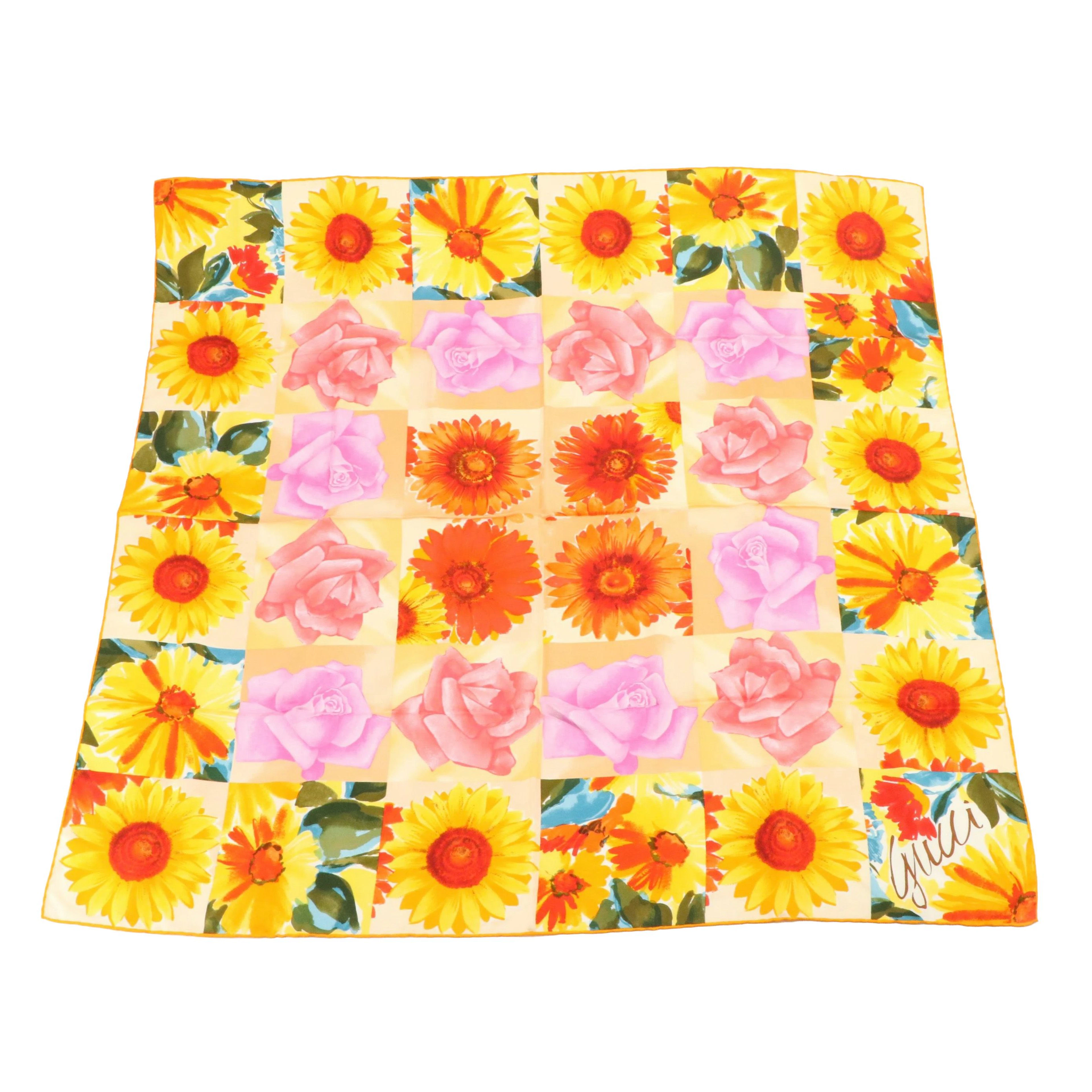 Gucci Floral Patchwork Scarf in Multicolored Silk