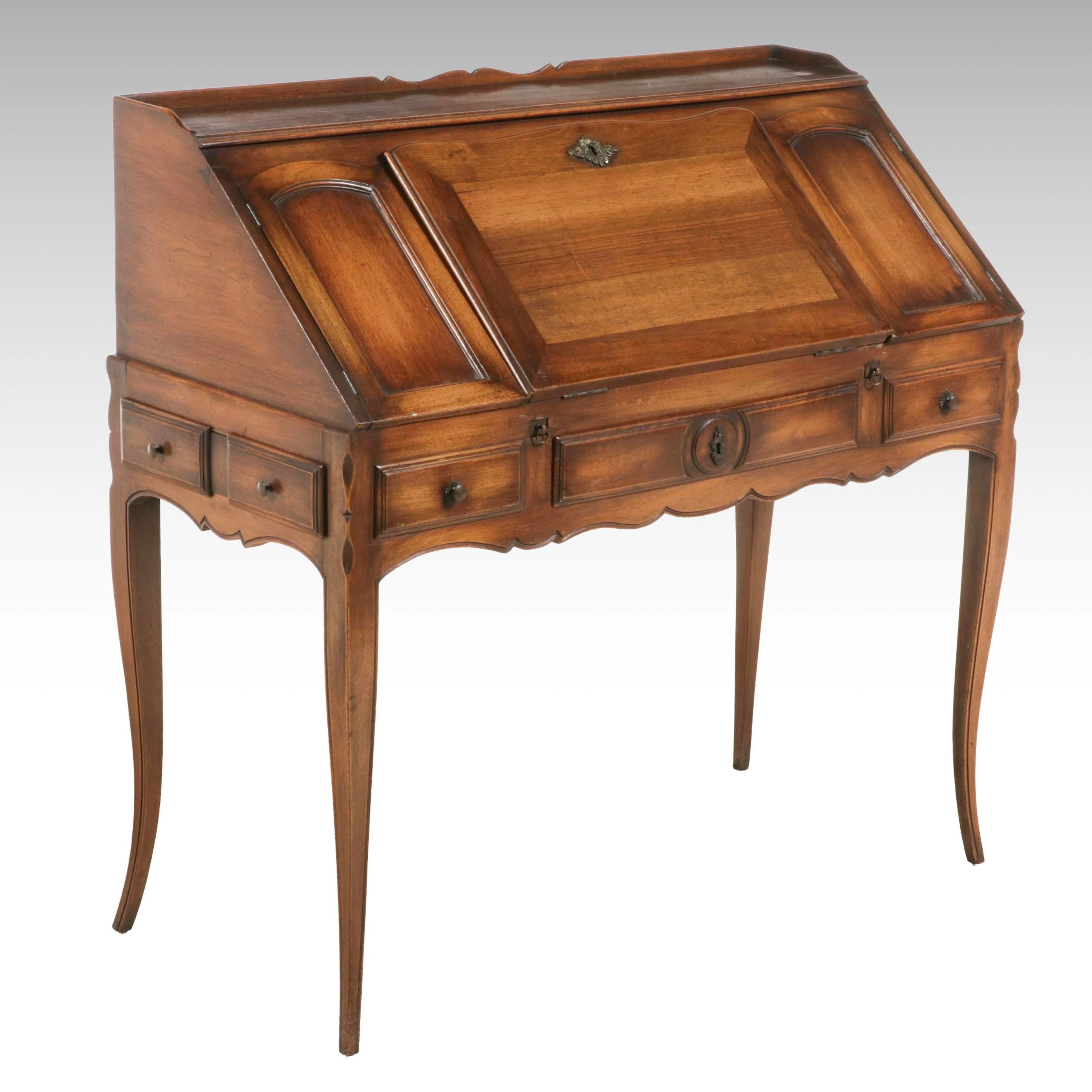 French Provincial Style Walnut Slant Front Bureau de Dame