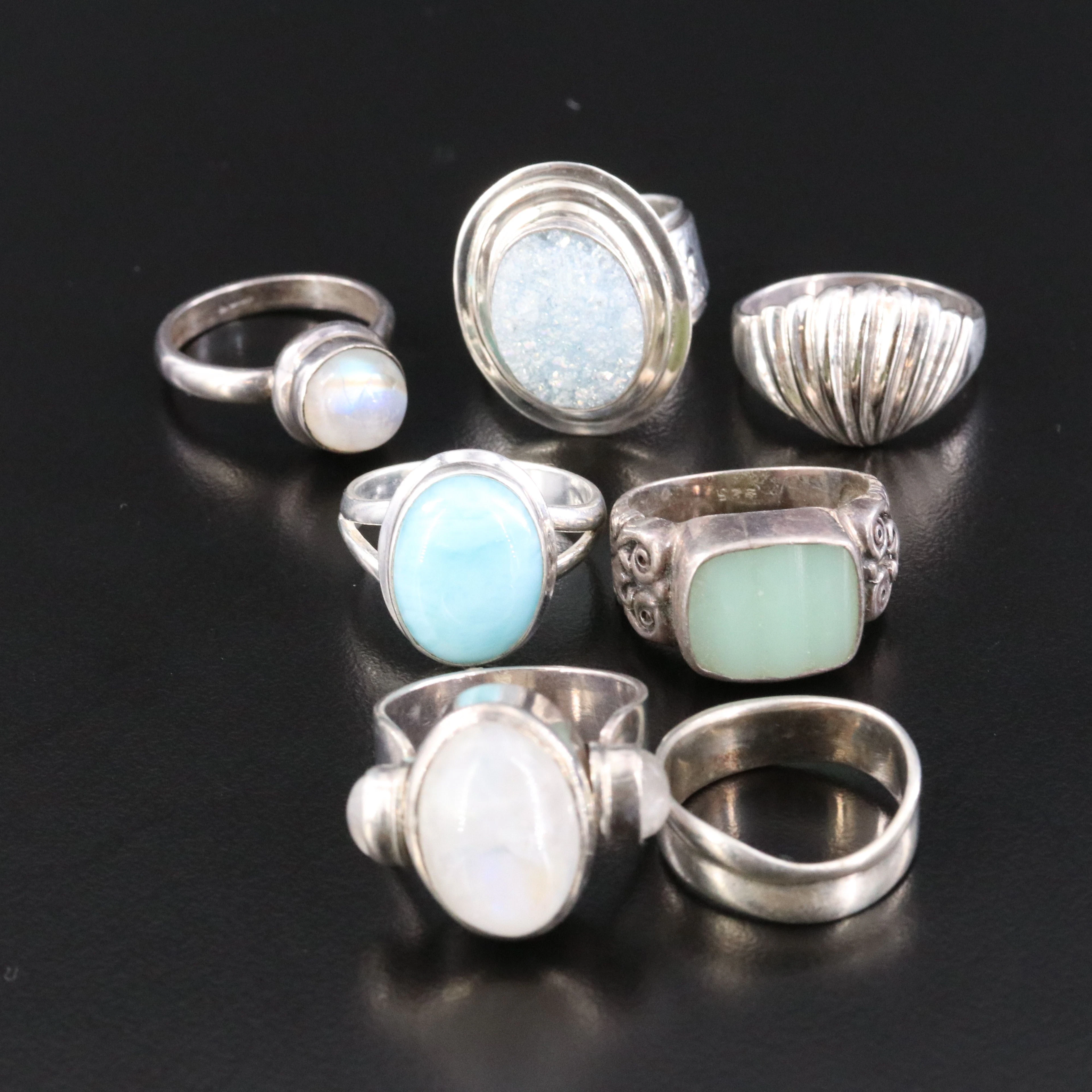 Sterling Rings Featuring Moonstone, Larimar and Druzy