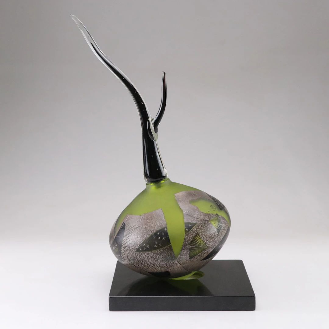 Naoko Takenouchi "Fragment of Dreams" Chartreuse and Graphite Glass Sculpture