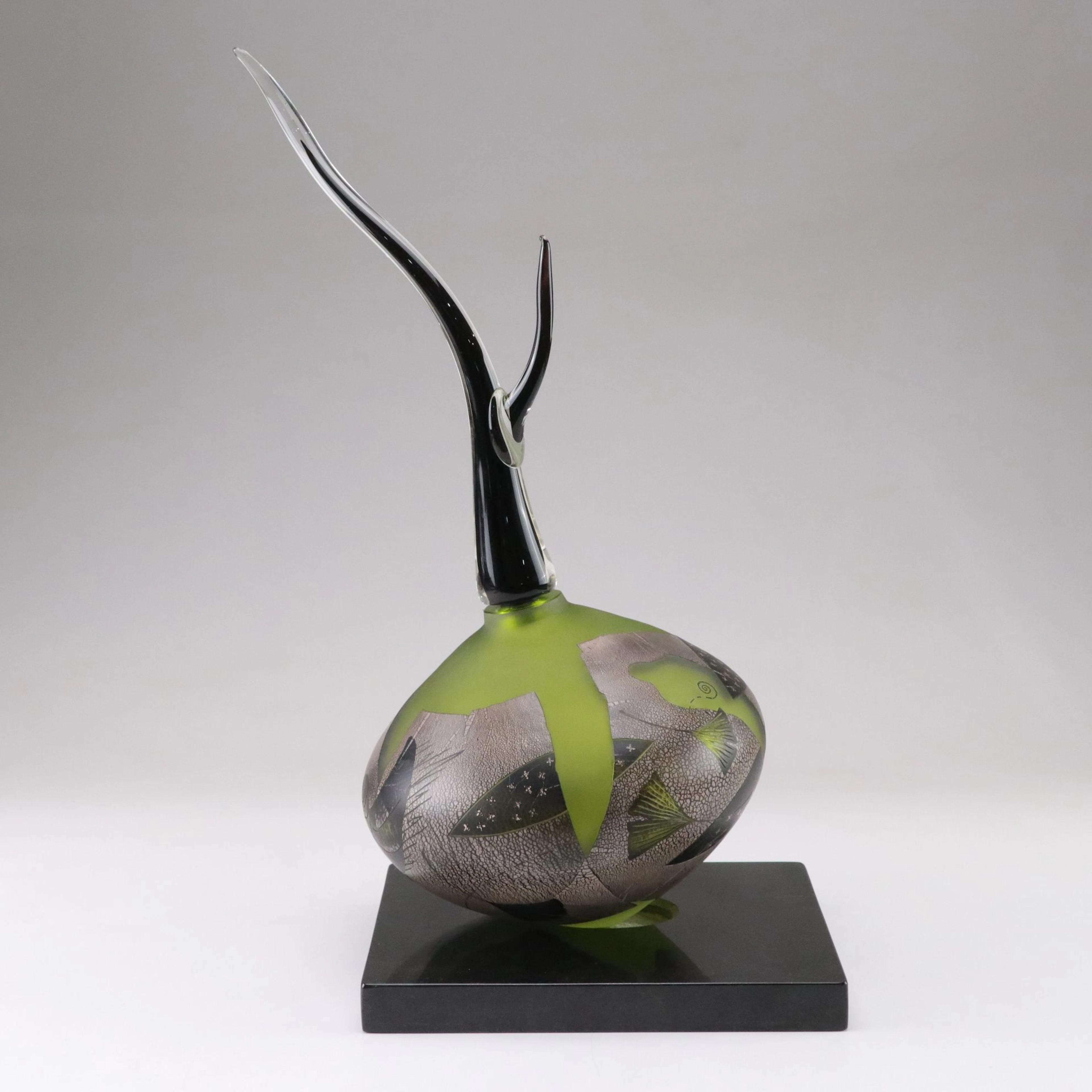 Naoko Takenouchi "Fragment of Dreams" Chartreuse and Graphite Glass Sculpture