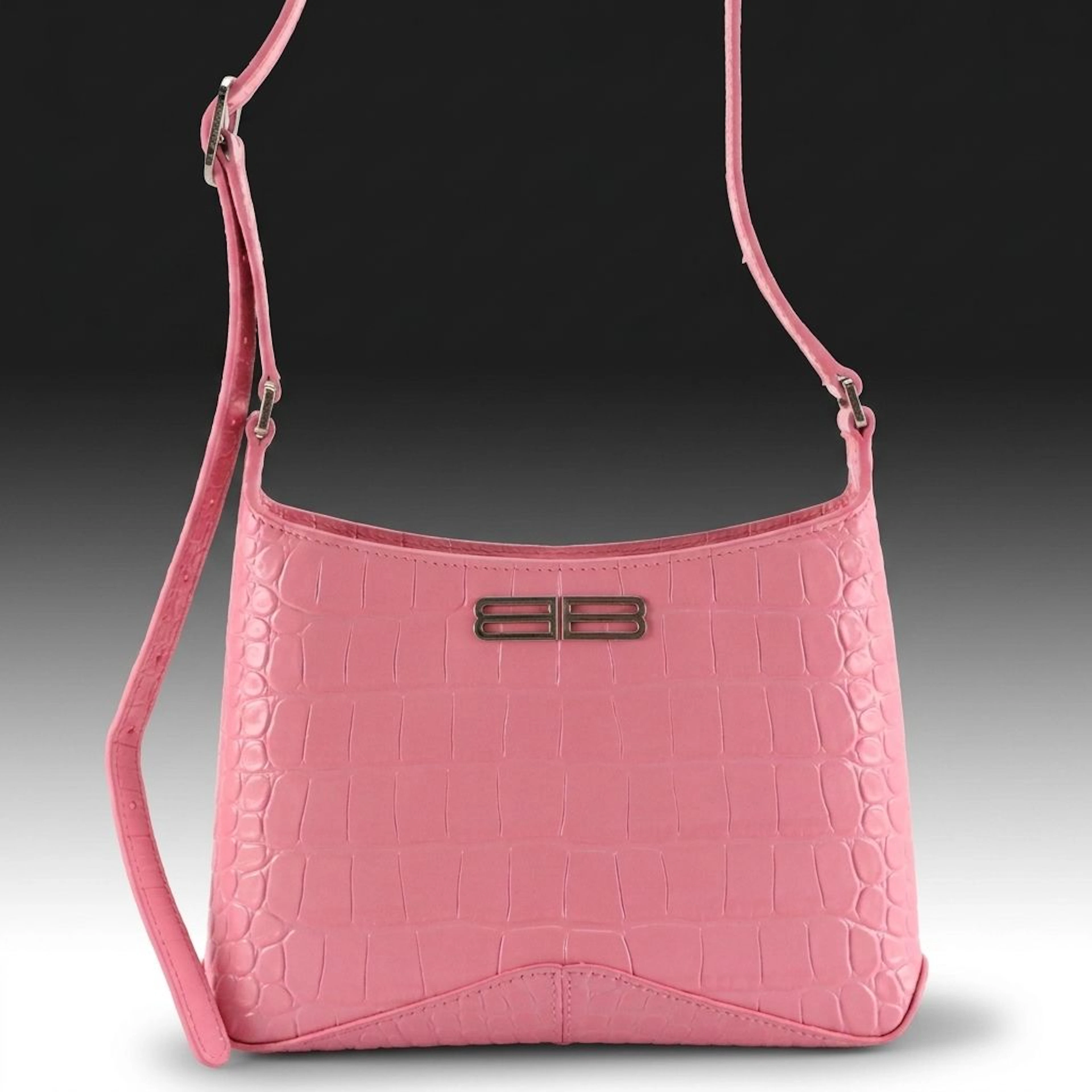 Balenciaga XX Crossbody Bag in Bubblegum Pink Croc Embossed Leather
