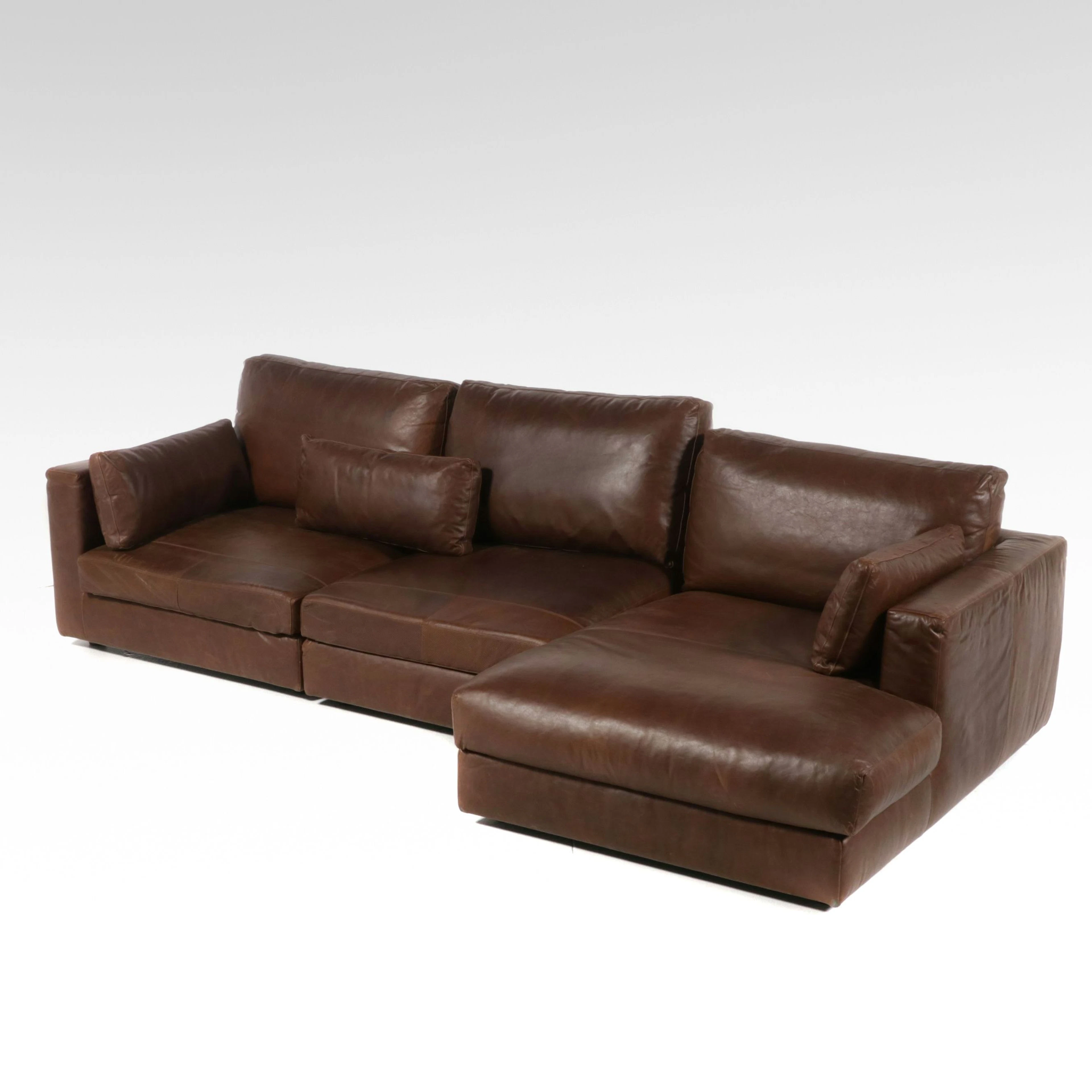 Restoration Hardware "Maxwell" Brown Leather Sectional, 2022