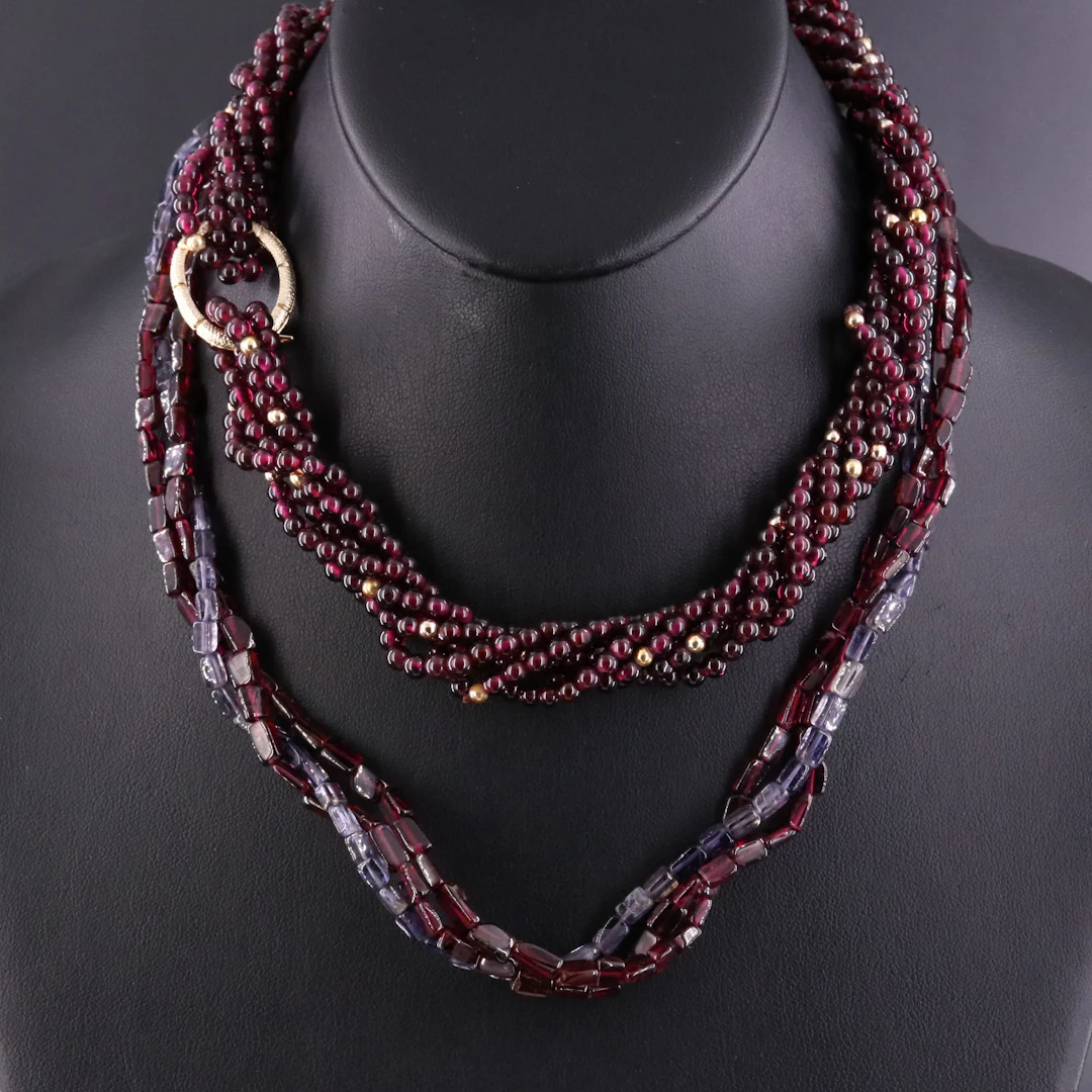 Marie de Masi Sterling & Gold Tone Garnet and Iolite Necklaces