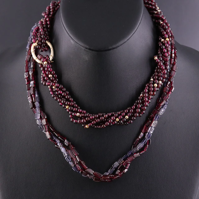 Marie de Masi Sterling & Gold Tone Garnet and Iolite Necklaces
