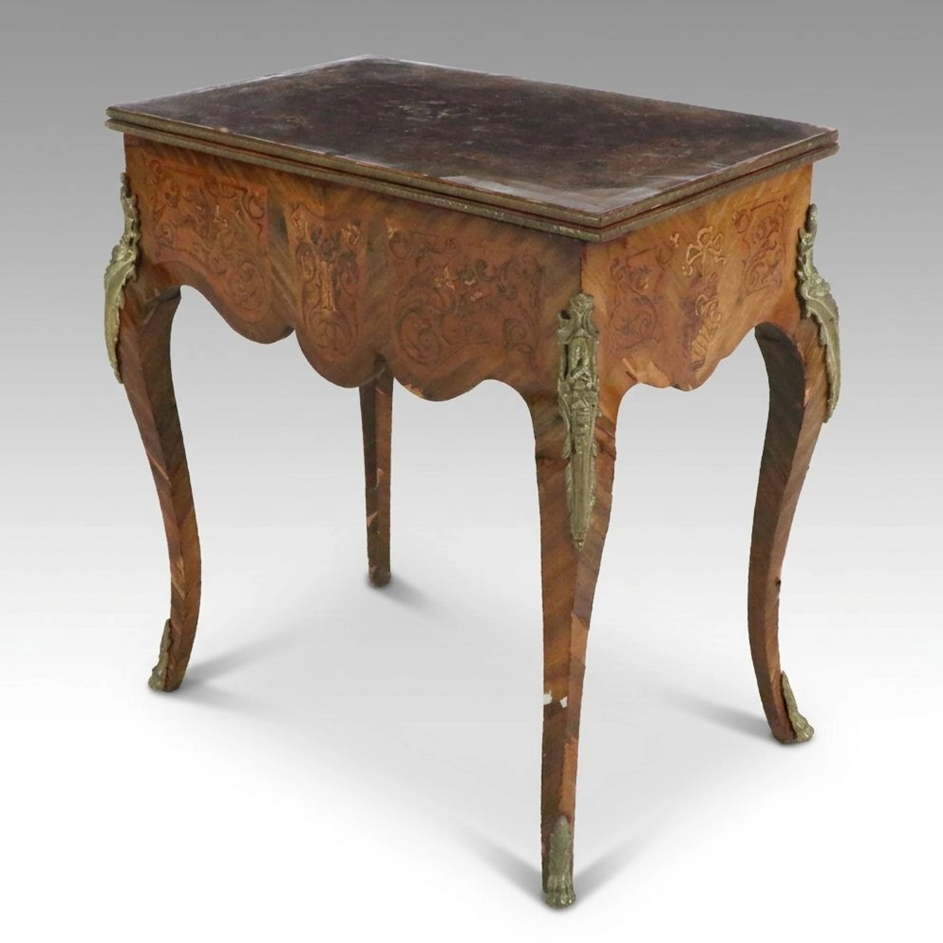 Louis XV Style Marquetry Bureau Plat Desk, Mid-20th Century