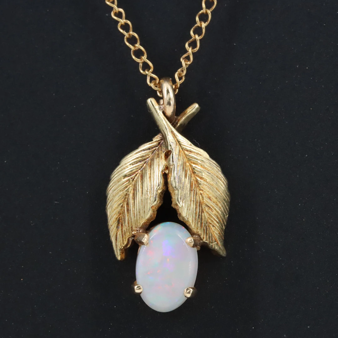 14K Botanical Opal Pendant Necklace