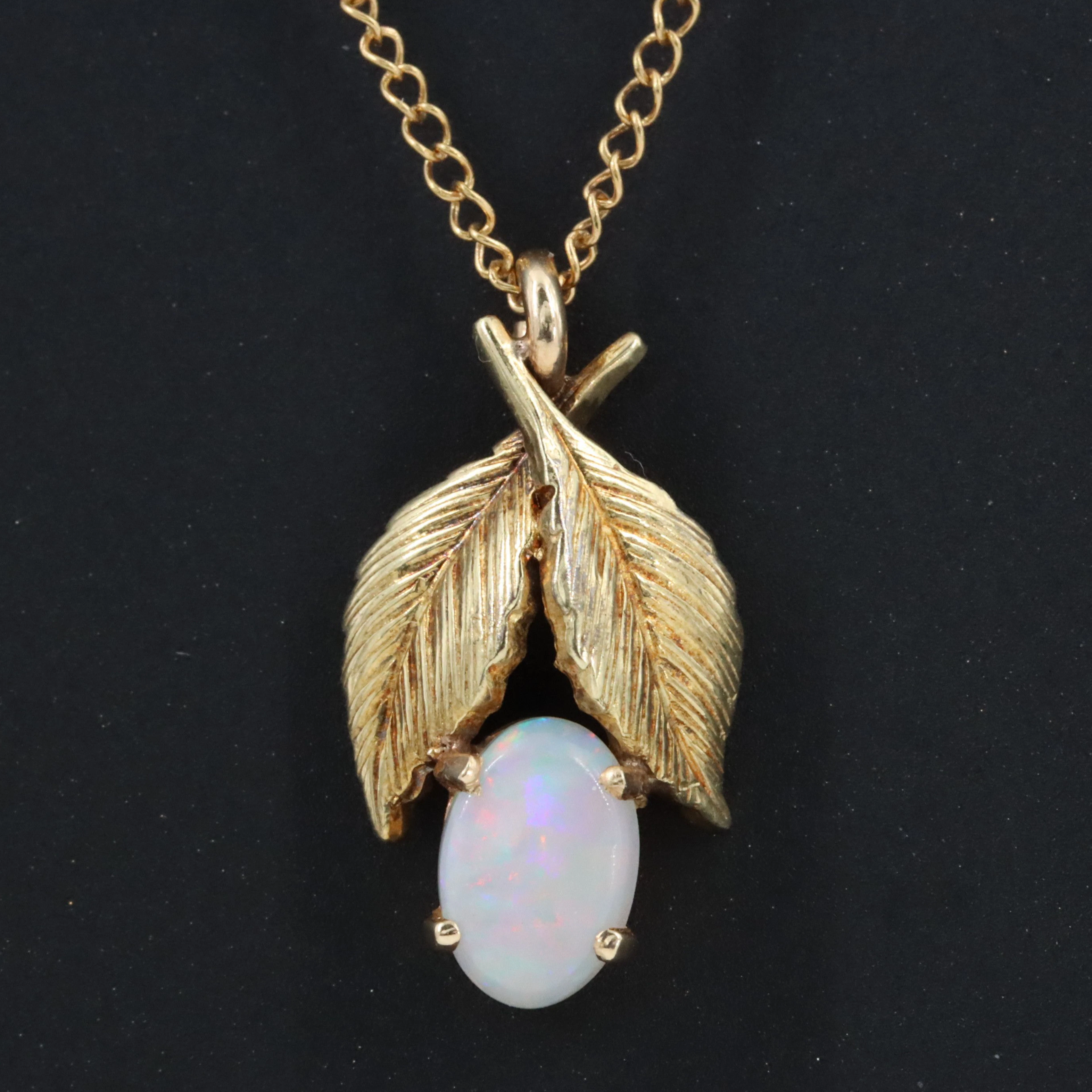 14K Botanical Opal Pendant Necklace