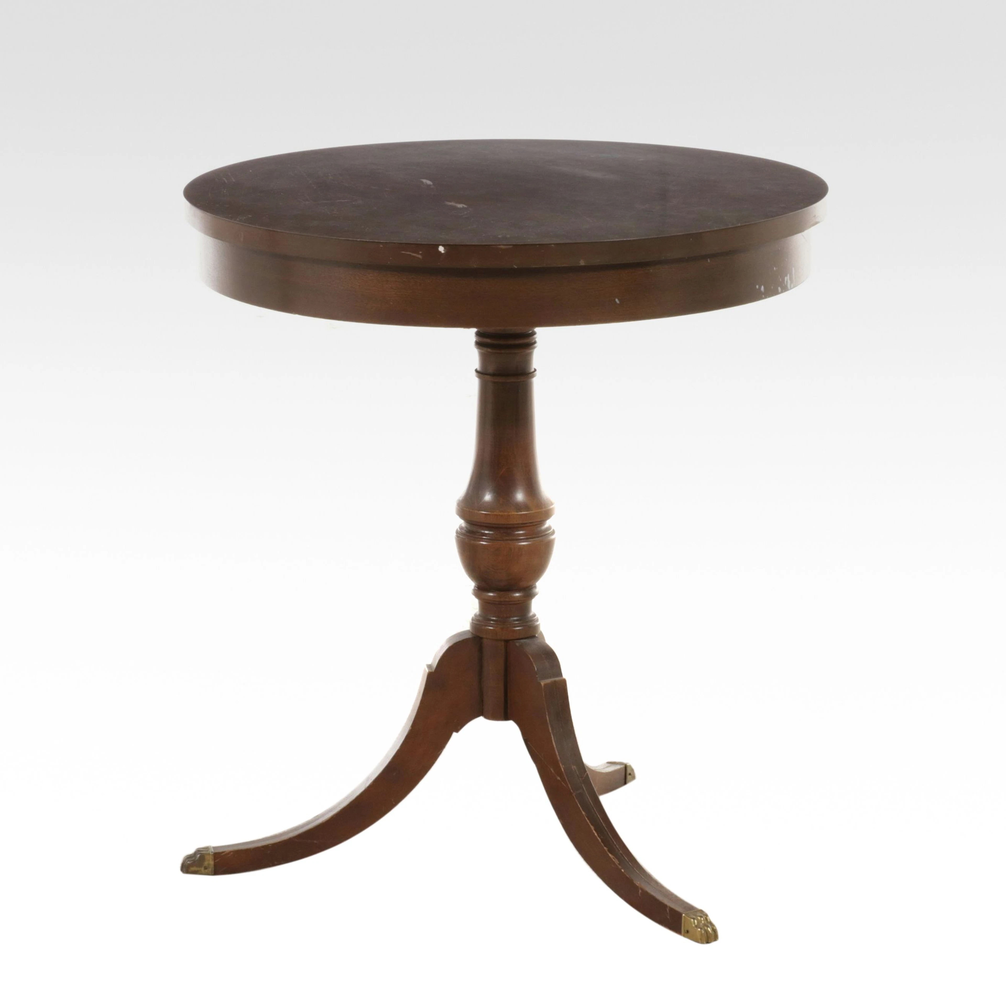 Duncan Phyfe Style Mahogany Finish Pedestal Side Table, Mid-20th Century