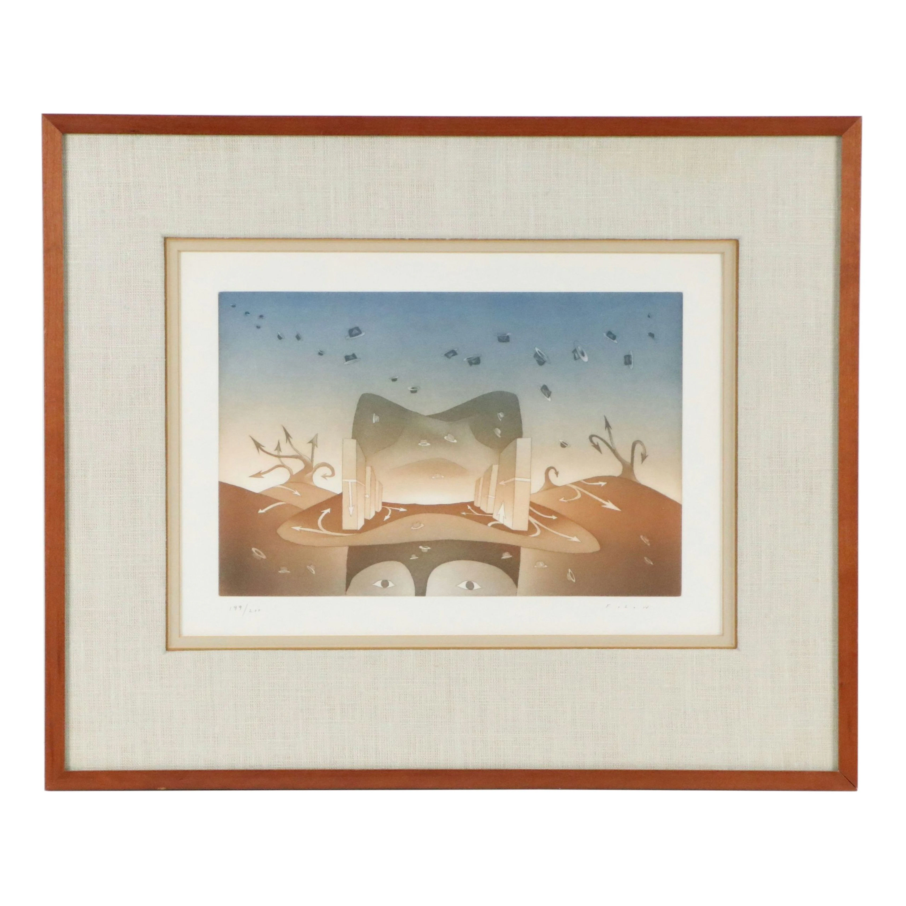 Jean-Michel Folon Surrealist Etching with Aquatint of Hatted Figure